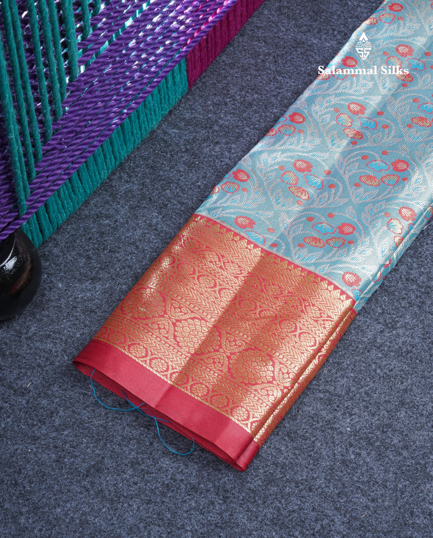 Semi Silk Pattu Pavadai Tissue (Pastel Blue) With Red Blouse 21"