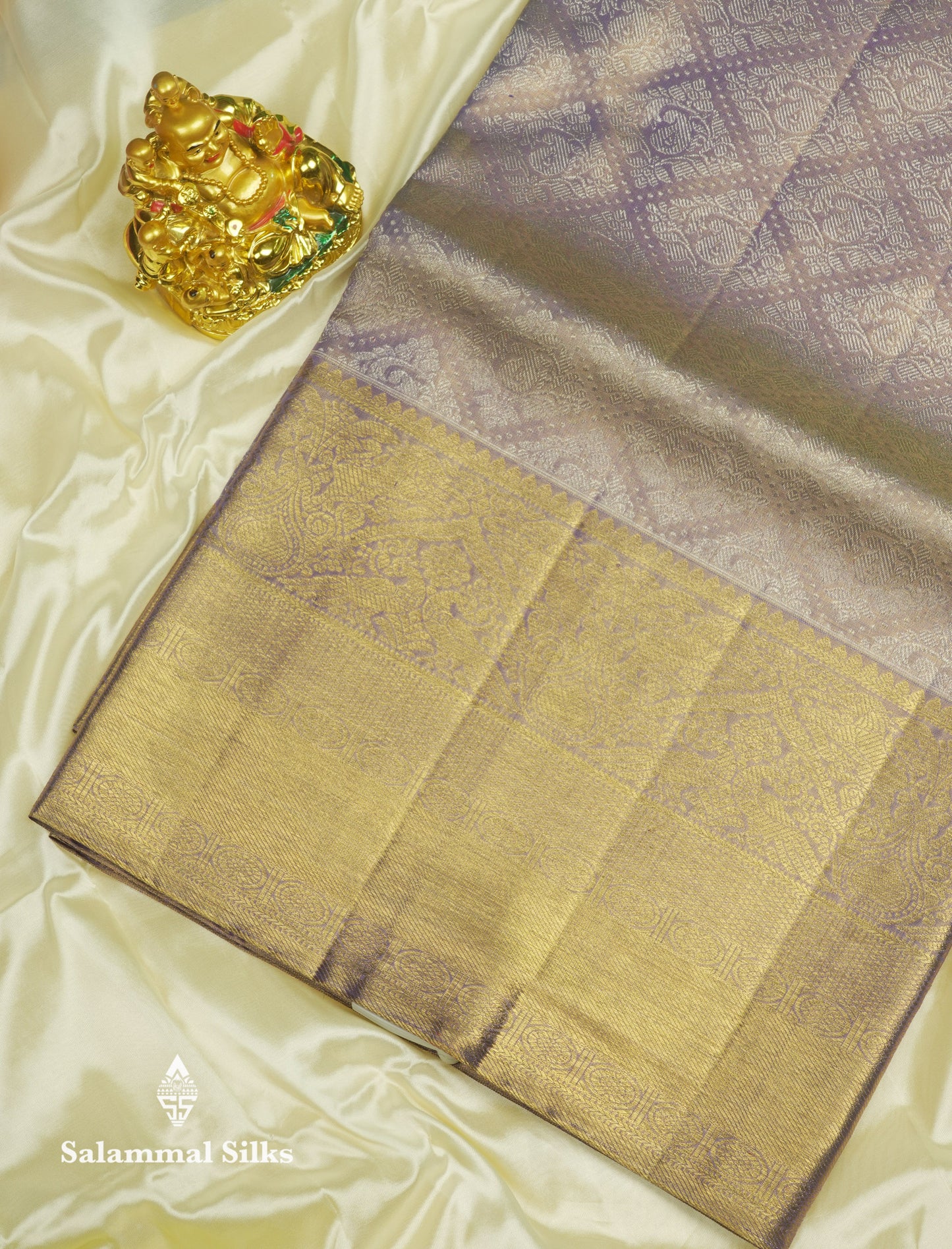 Beautiful Light Lavender Tissue Pure Kanjivaram Silk Saree (2G) Zari With Self Border