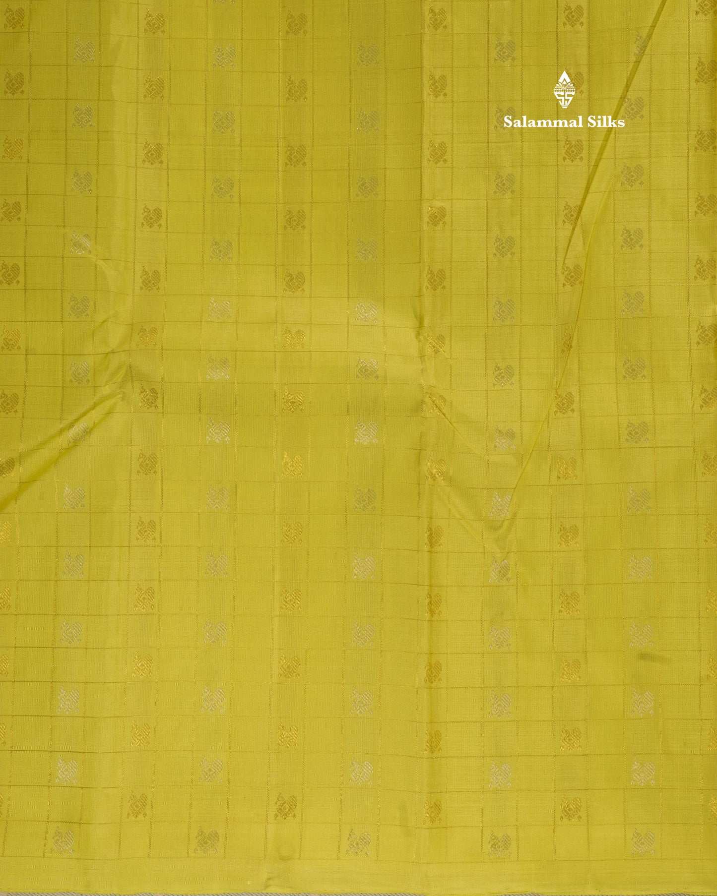 Lemon Yellow Zari Small Checks Pure Kanjivaram Silk Saree with Contrast Blouse