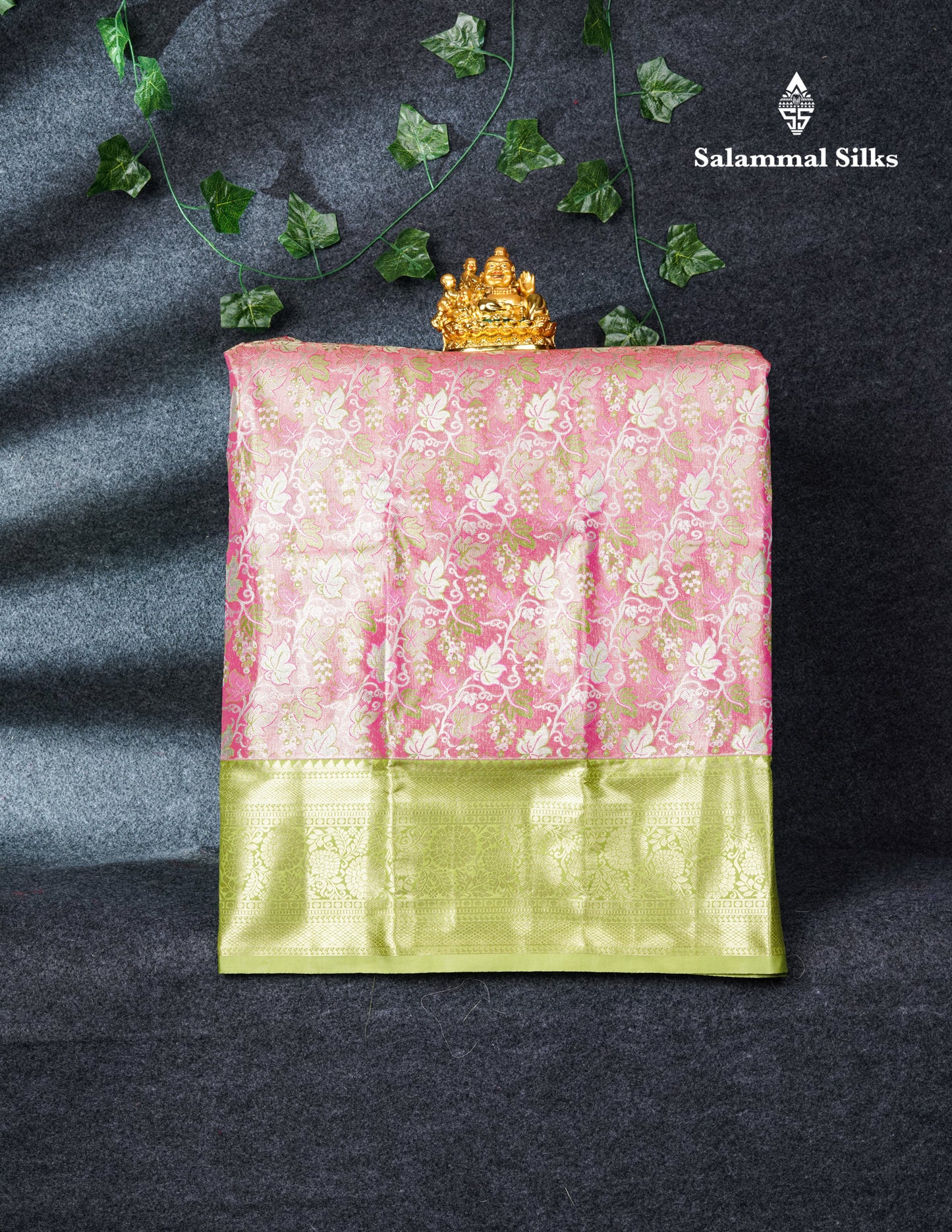 Semi Silk Pattu Pavadai Tissue (Pink) With Pista Green Blouse 27"