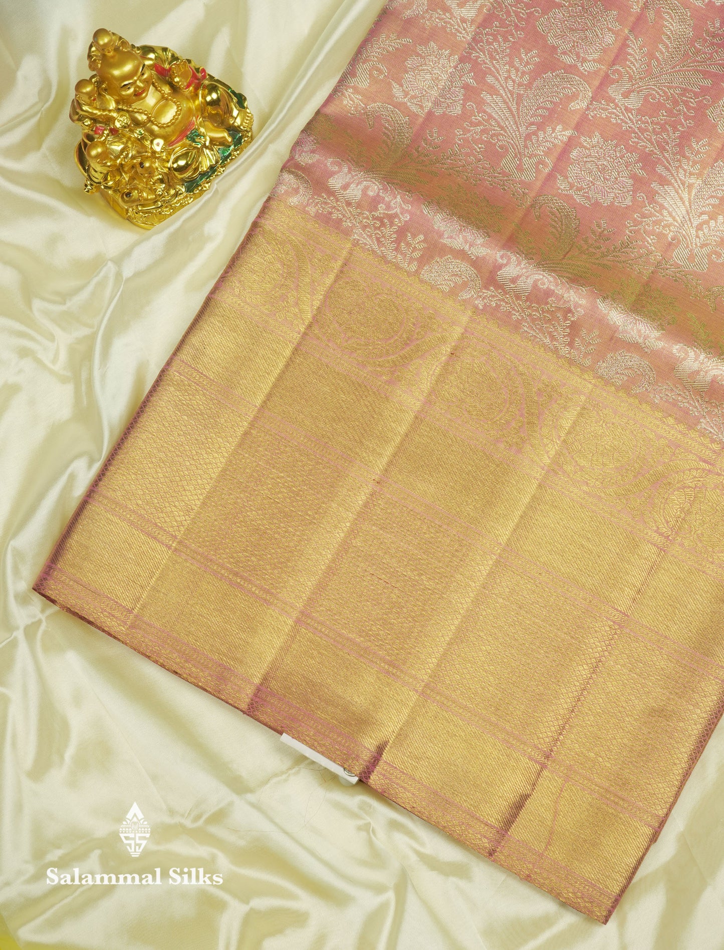 Beautiful Pink Tissue Pure Kanjivaram Silk Saree (2G) Zari With Self Border
