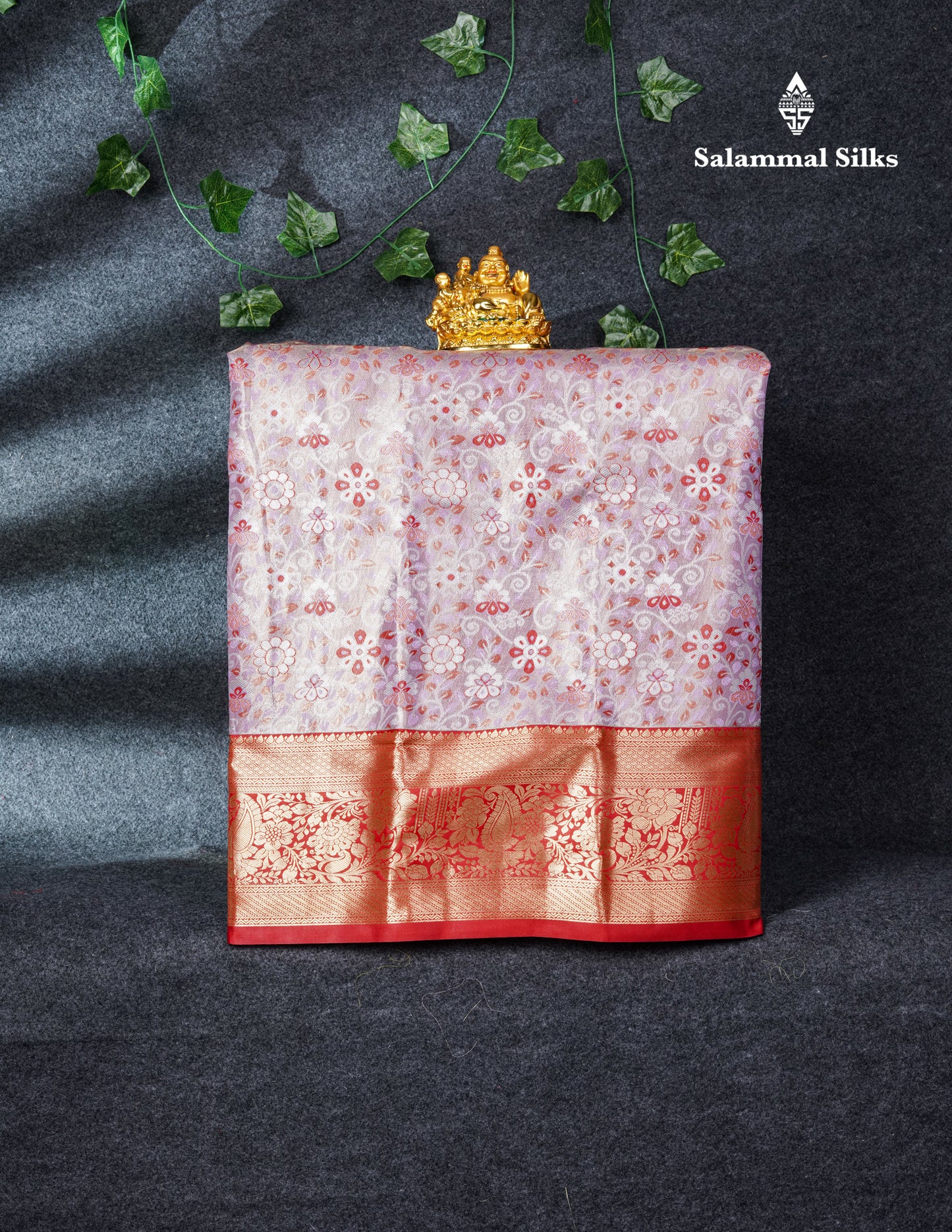 Semi Silk Pattu Pavadai Tissue (Lavender) with Red Blouse 27"