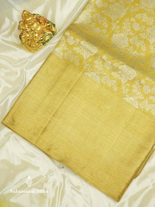 Beautiful Yellow Tissue Pure Kanjivaram Silk Saree (2G) Zari With Self Border