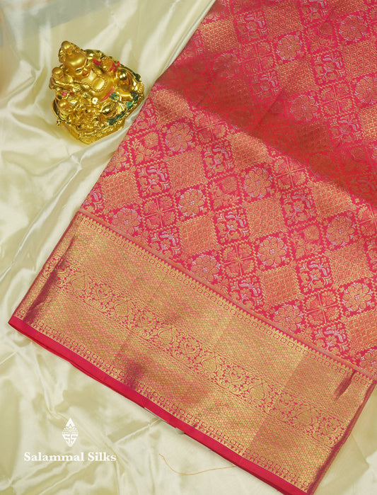 Pinkish Red Bridal Pure Kanjivaram Silk Saree With Self Border