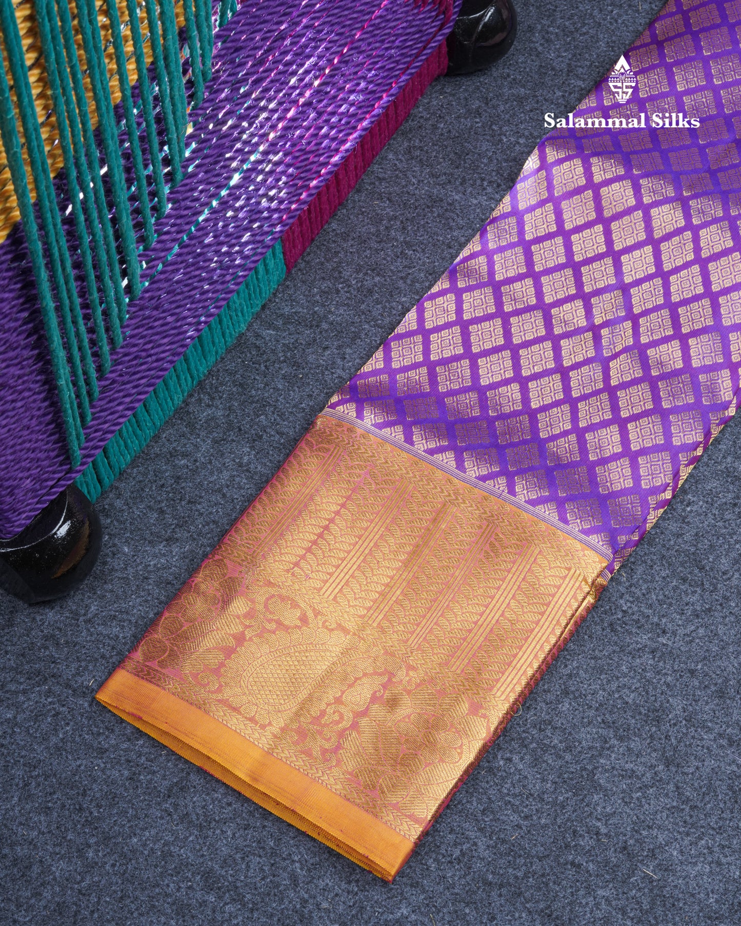 Pure Silk Pattu Pavadai (Purple) With Pinkish Orange Blouse 26.5"