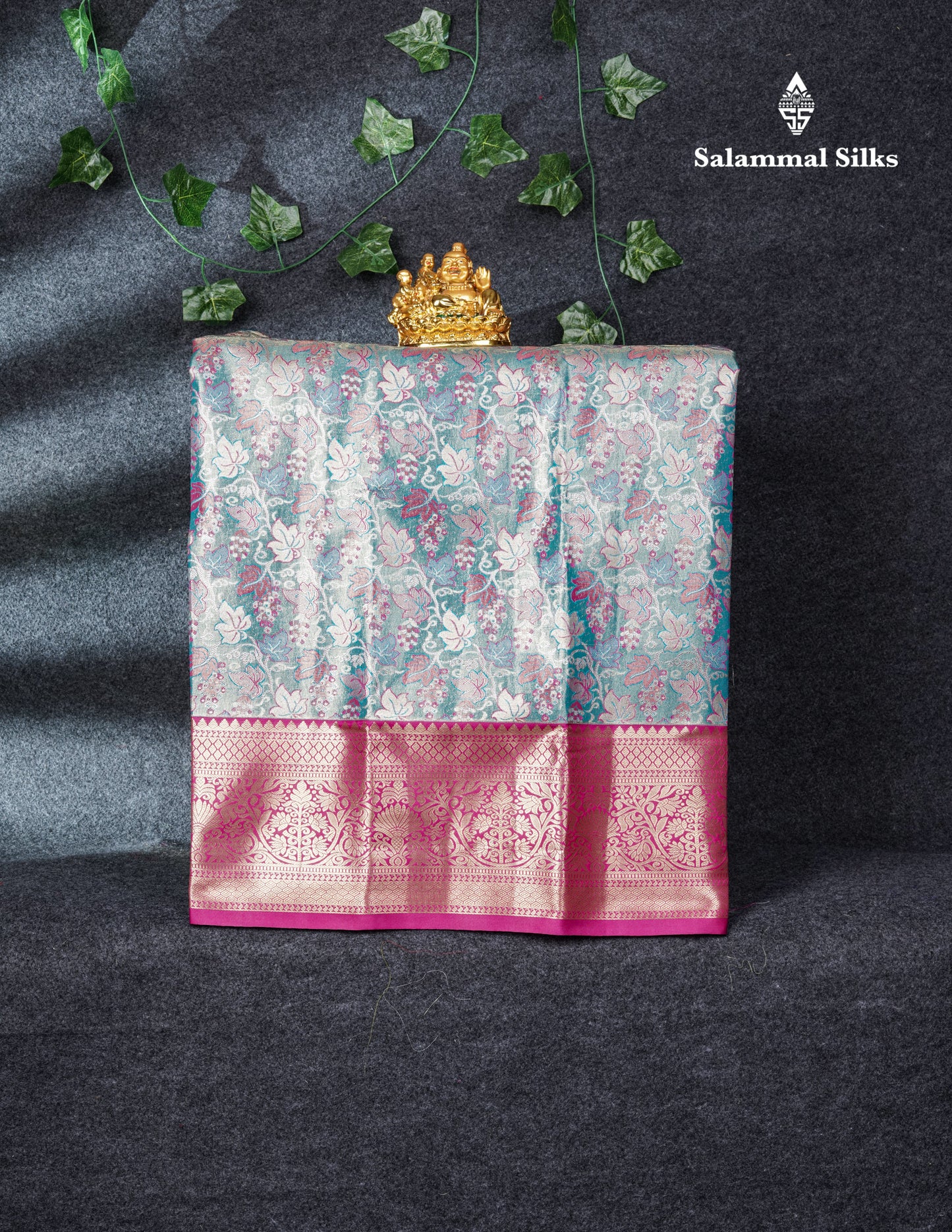 Semi Silk Pattu Pavadai Tissue (Pastel Blue) with Magenta Pink Blouse 27"