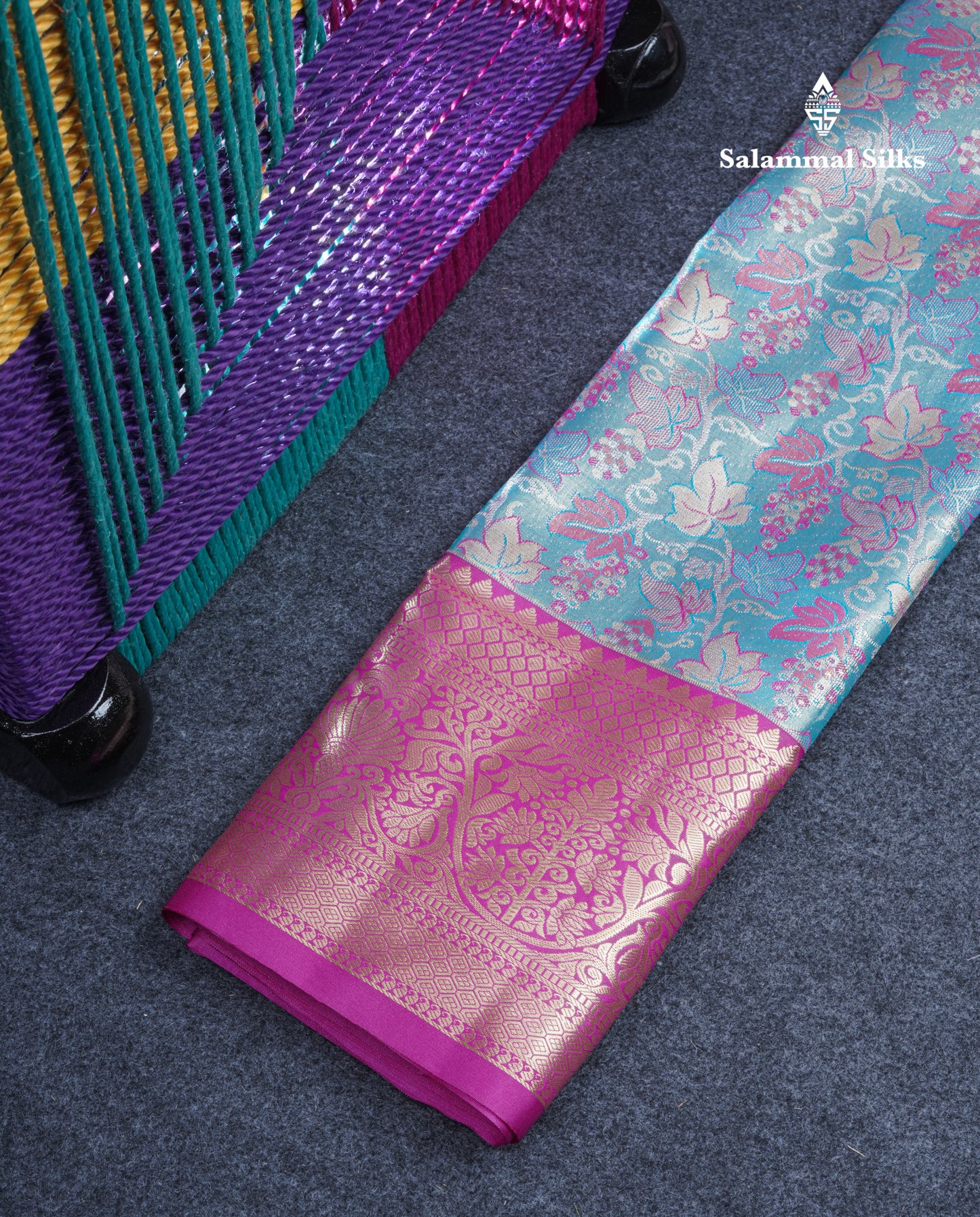 Semi Silk Pattu Pavadai Tissue (Pastel Blue) with Magenta Pink Blouse 27"