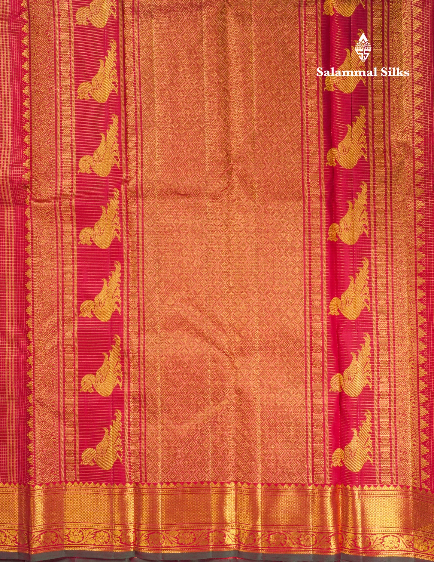 Red Zari Checks Pure Kanjivaram Silk Saree With Traditional Border