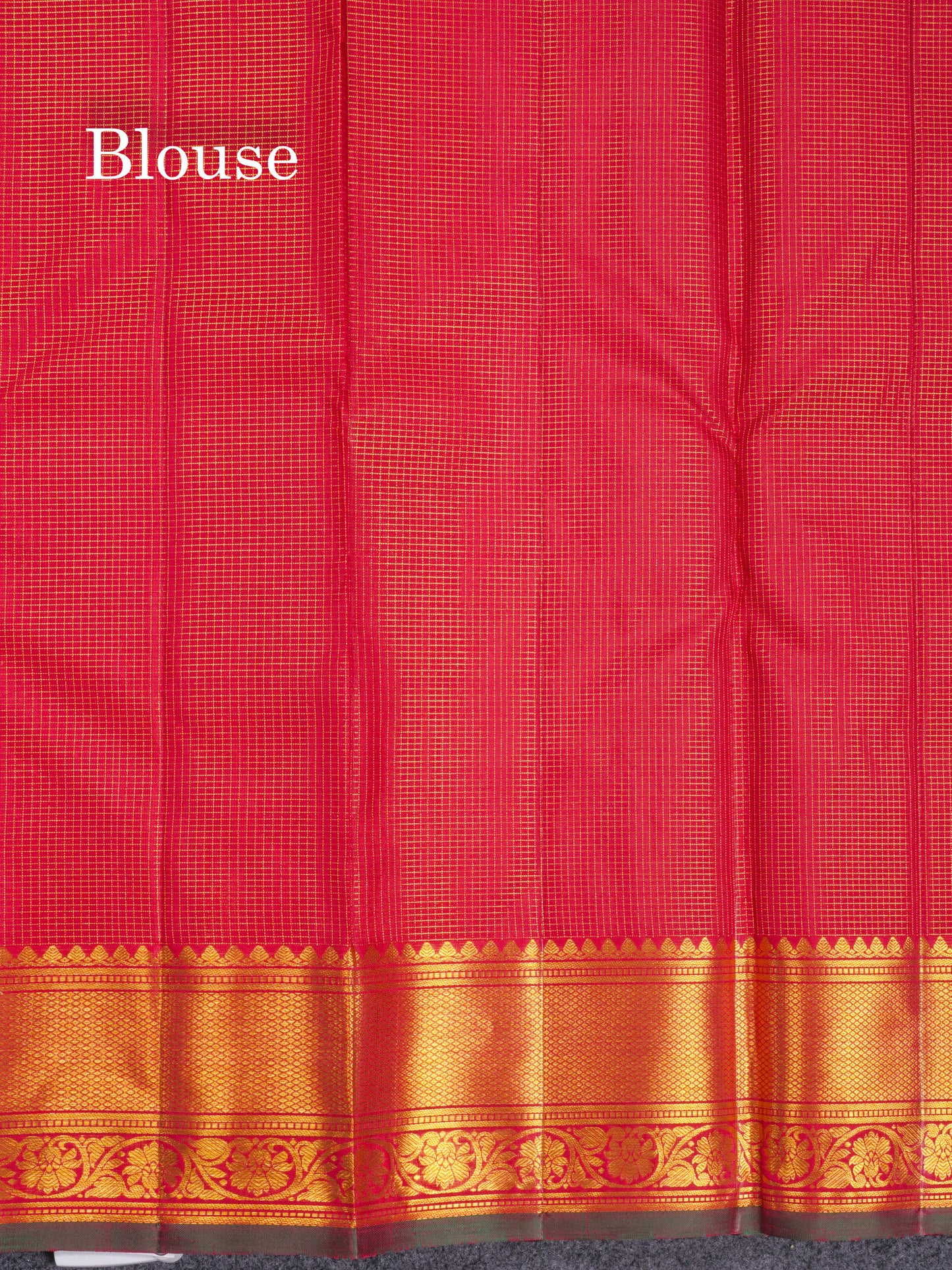 Red Zari Checks Pure Kanjivaram Silk Saree With Traditional Border