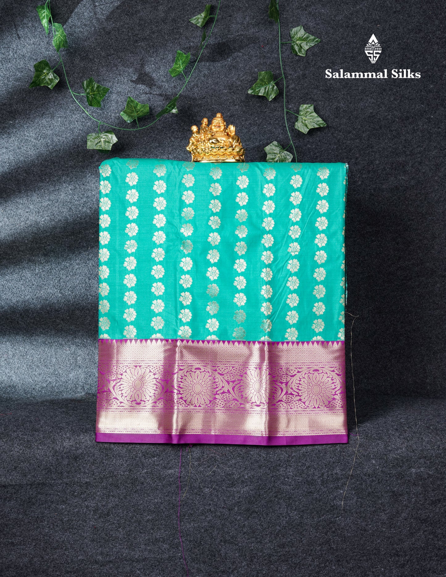 Semi Silk Pattu Pavadai (Sapphire Green) with Purple Blouse 27"