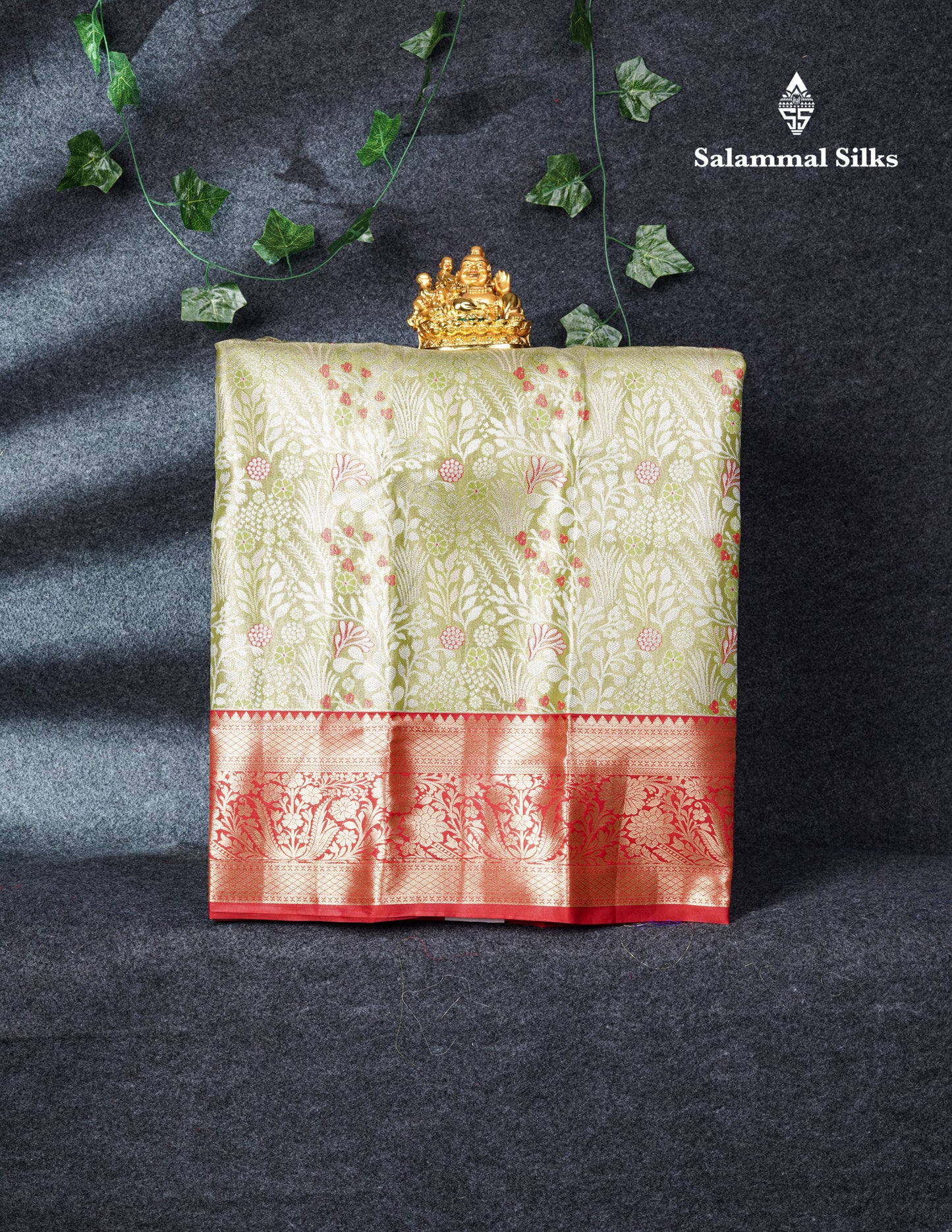Semi Silk Pattu Pavadai Tissue (Pista Green) with Red Blouse 27"