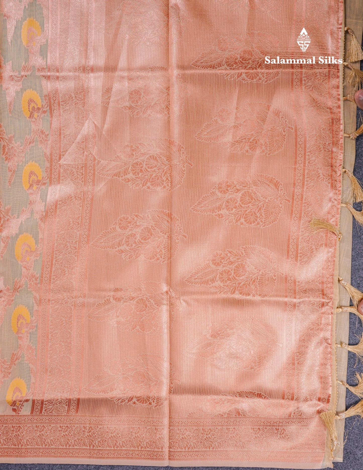 Light Green Meenakari Work Cotton Mix Saree With Self Blouse