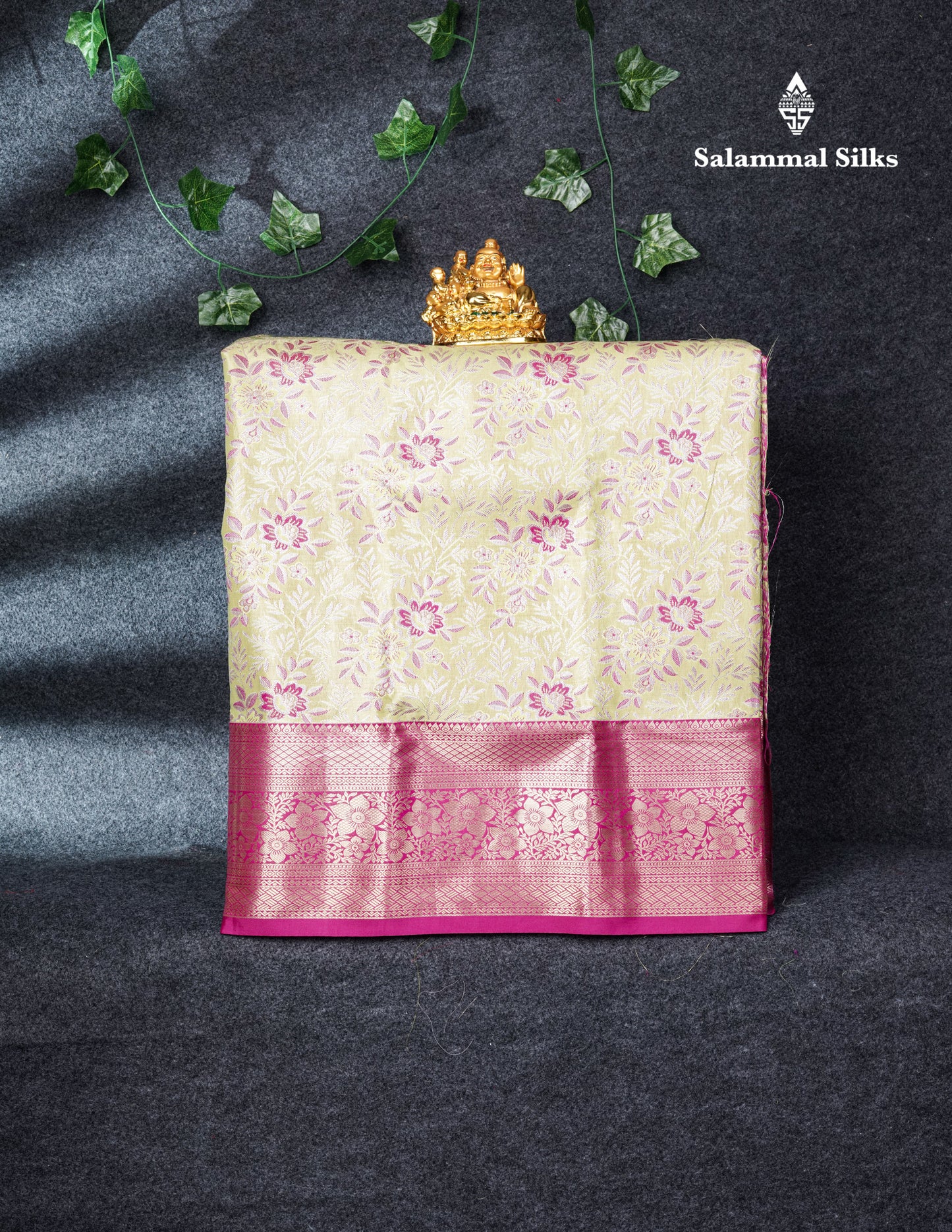 Semi Silk Pattu Pavadai Tissue (Manthulir Green) with Magenta Pink Blouse 27"