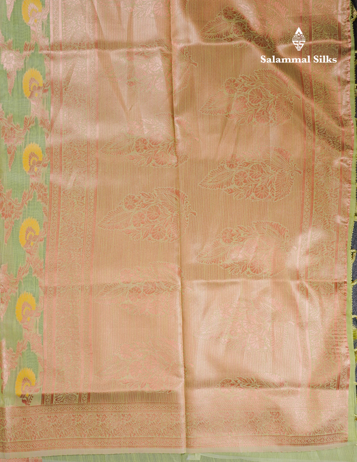 Light Green Meenakari Work Cotton Mix Saree With Self Blouse