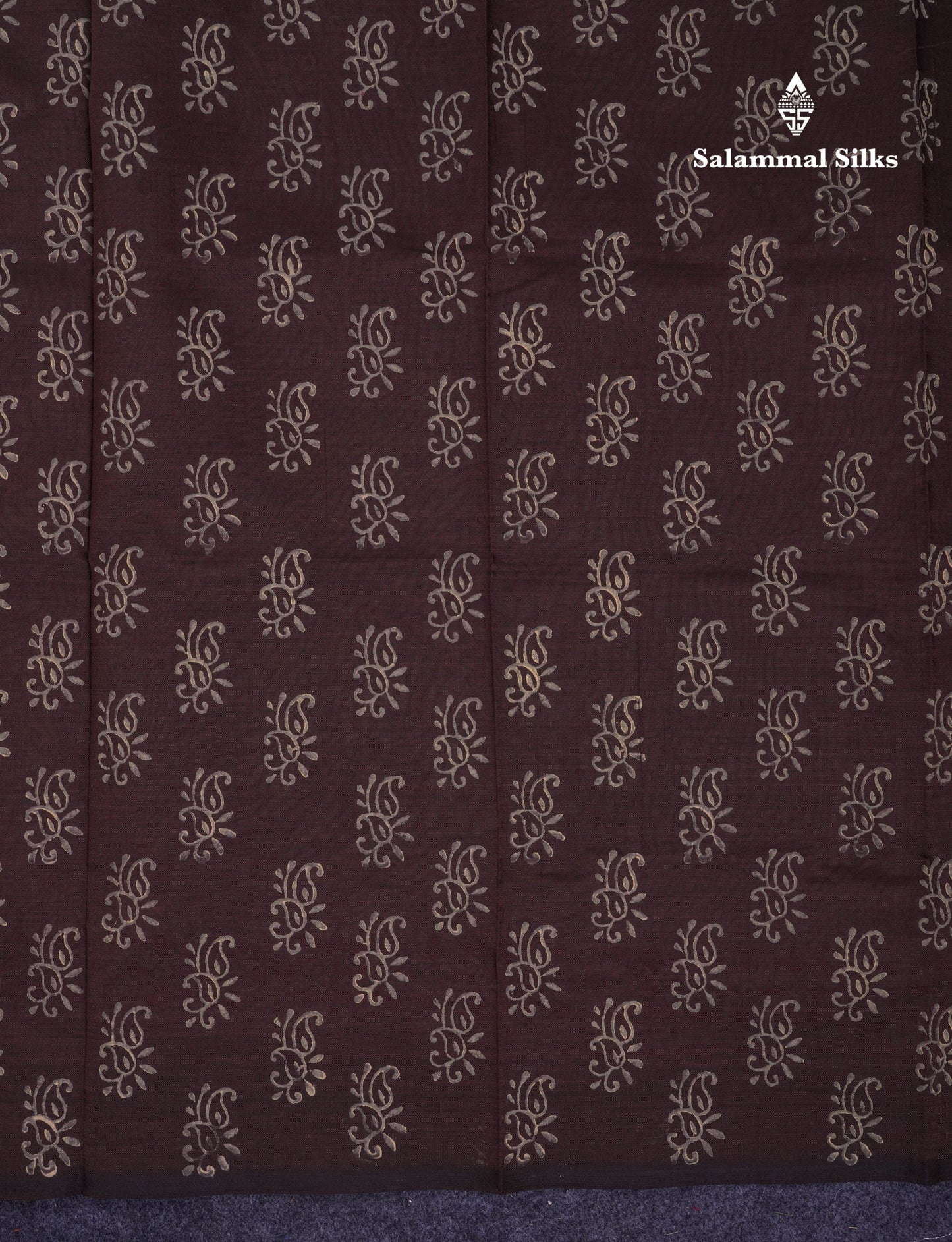 Beautiful Cream Sandal Mirror Work South Cotton Printed Saree With Contrast Brown Blouse