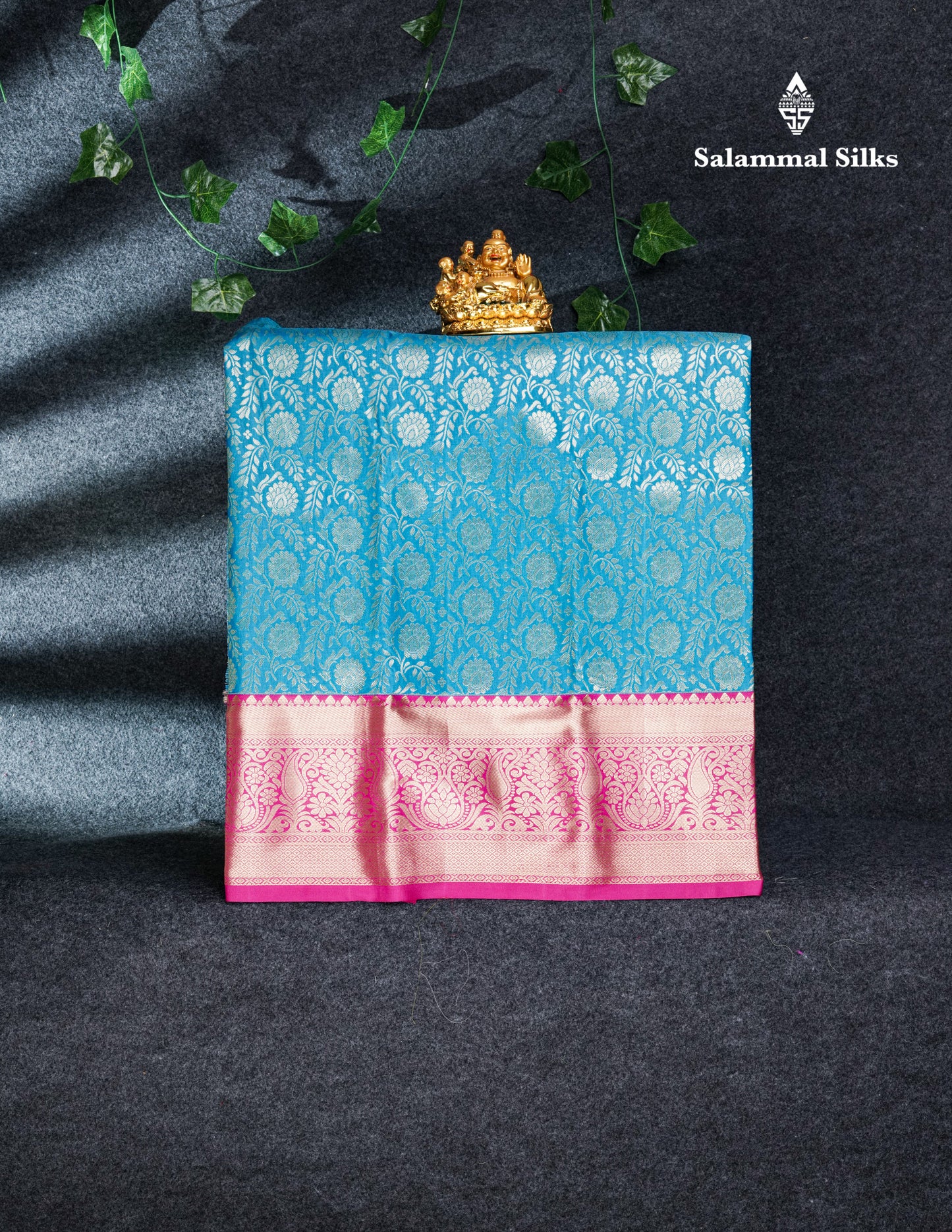 Semi Silk Pattu Pavadai (Ramar Blue) with Pink Blouse 26"