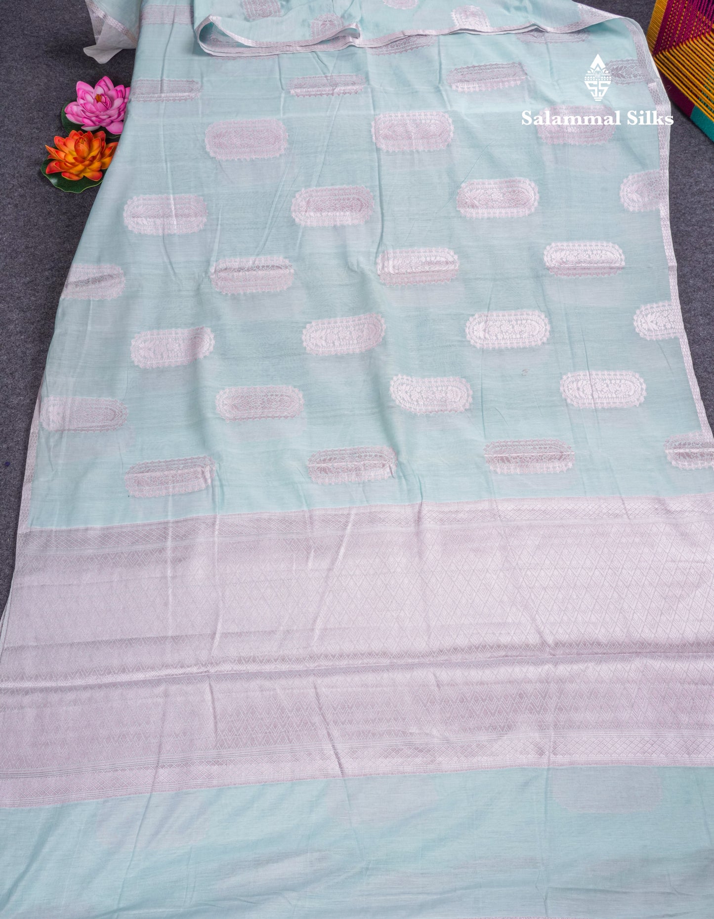 Pastel Blue Cotton Mix Saree With Small Zari Border