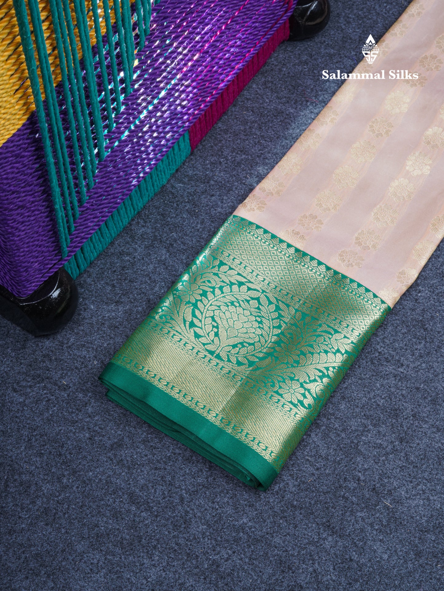 Semi Silk Pattu Pavadai (Sapphire Green) with Purple Blouse 27"