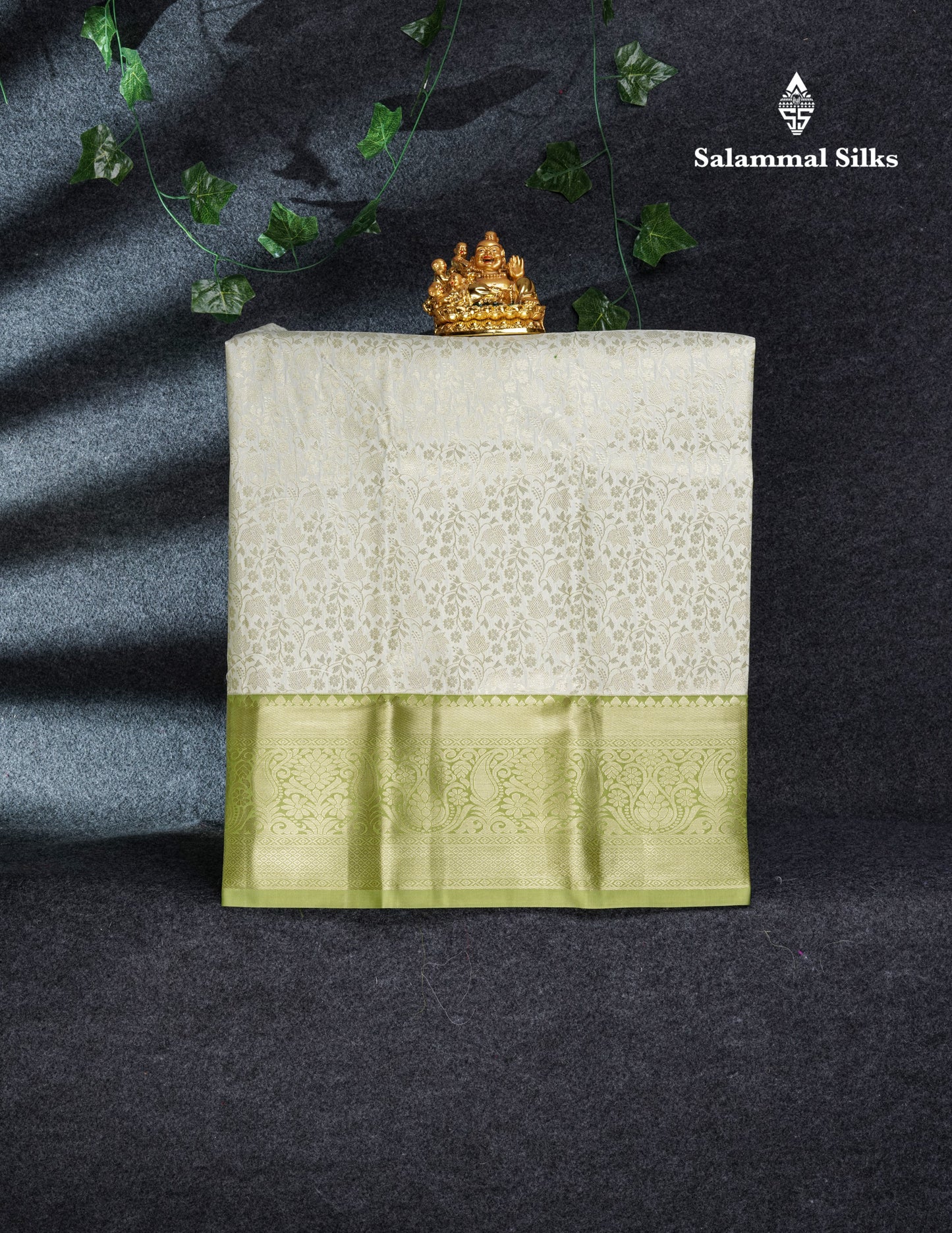 Semi Silk Pattu Pavadai (Half White) with Pista Green Blouse 27"