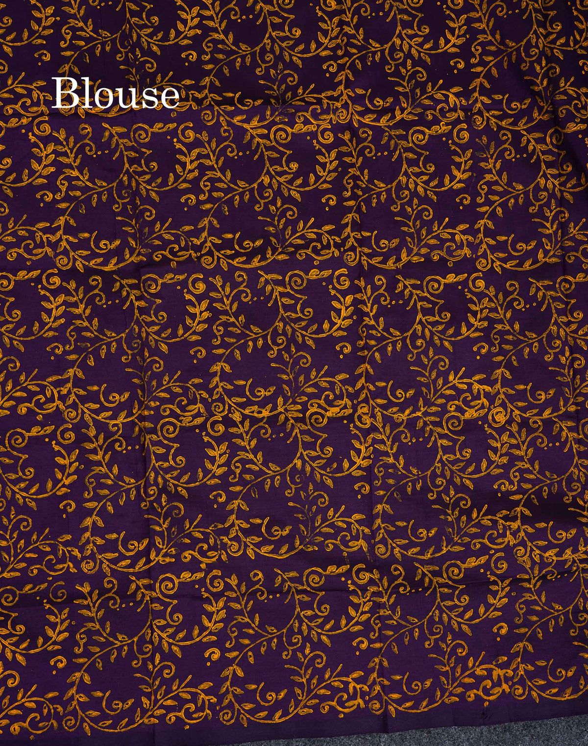 South Cotton Saree - Manthulir Yellow Printed Saree With Contrast Dark Purple Blouse