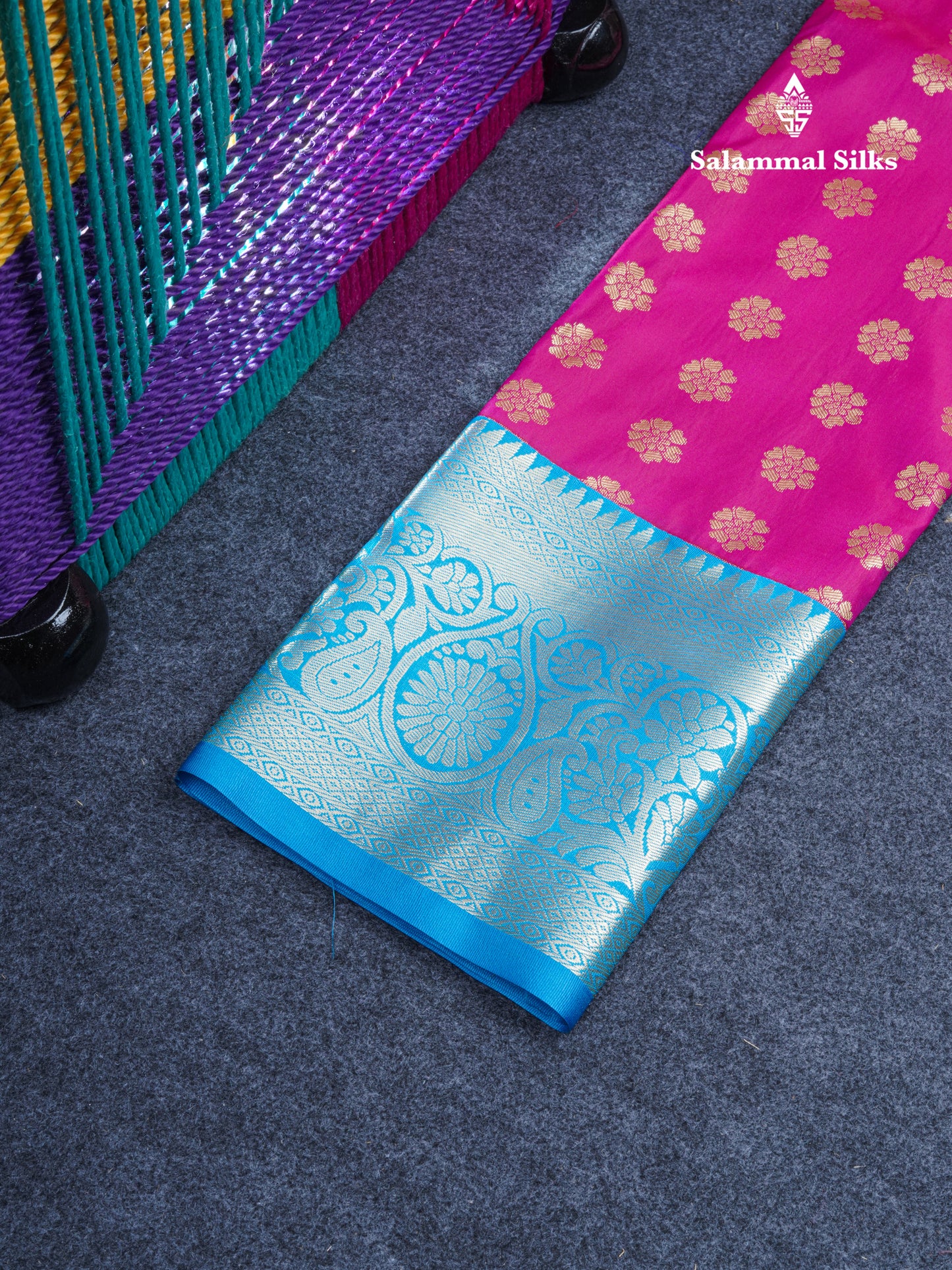 Semi Silk Pattu Pavadai (Sapphire Green) With Lavender Blouse 35"