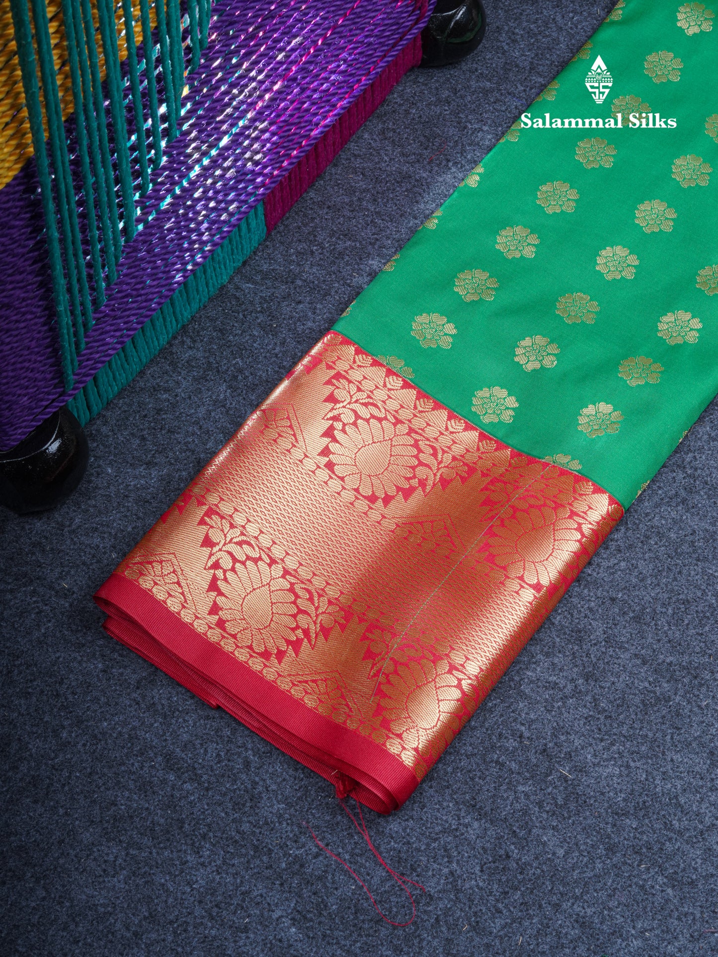 Semi Silk Pattu Pavadai (Sapphire Green) With Lavender Blouse 35"