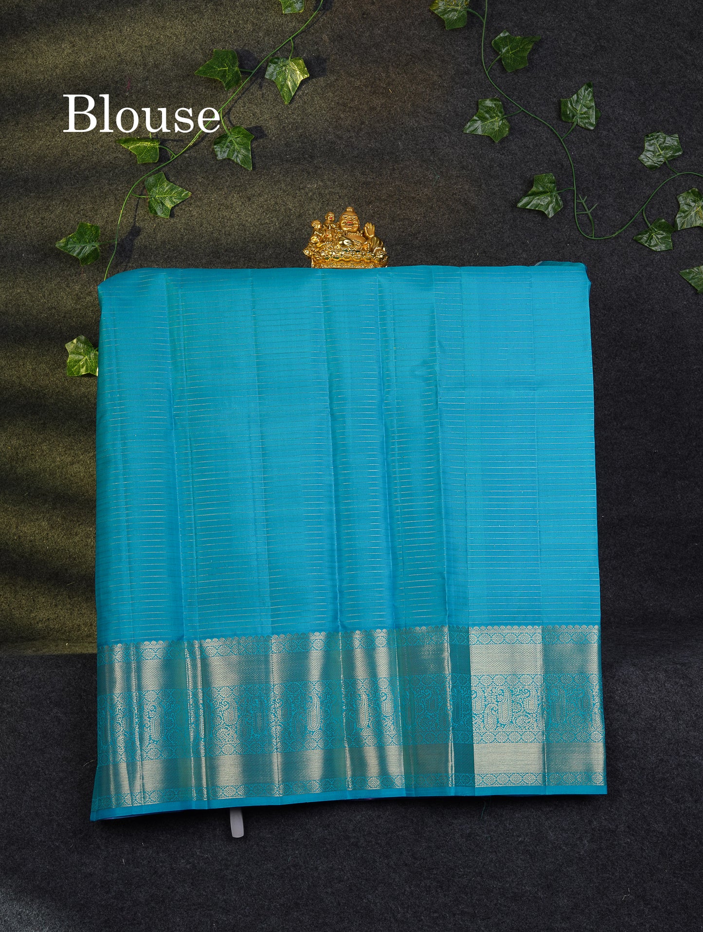 Beautiful Pure Silk Pattu Pavadai Checks With Butta (Light Peach) With Contrast Sapphire Blue Blouse 36"