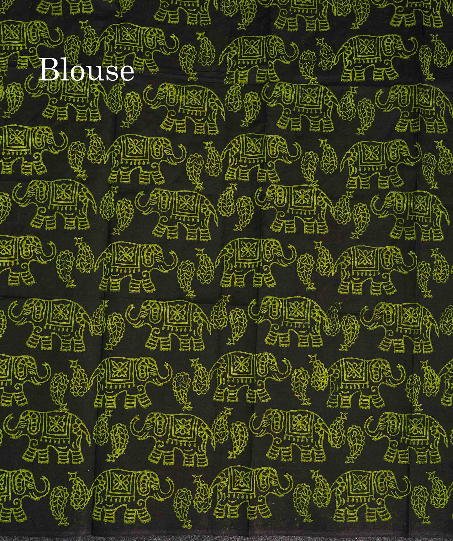 South Cotton Saree - Parrot Green Printed Saree With Contrast Black Blouse