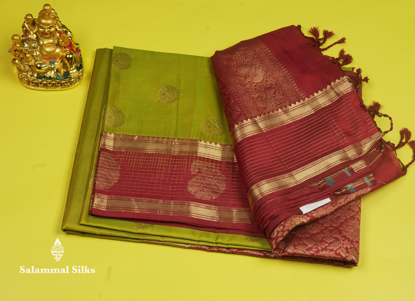 Beautiful Sea Blue Pure Kanjivaram Soft Silk Saree With Contrast Maroon Traditional Border