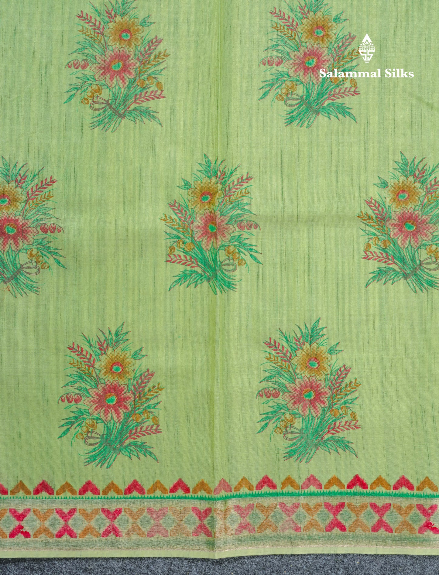 Elaichi Green Printed Cotton Mix Saree With Small Tissue Border