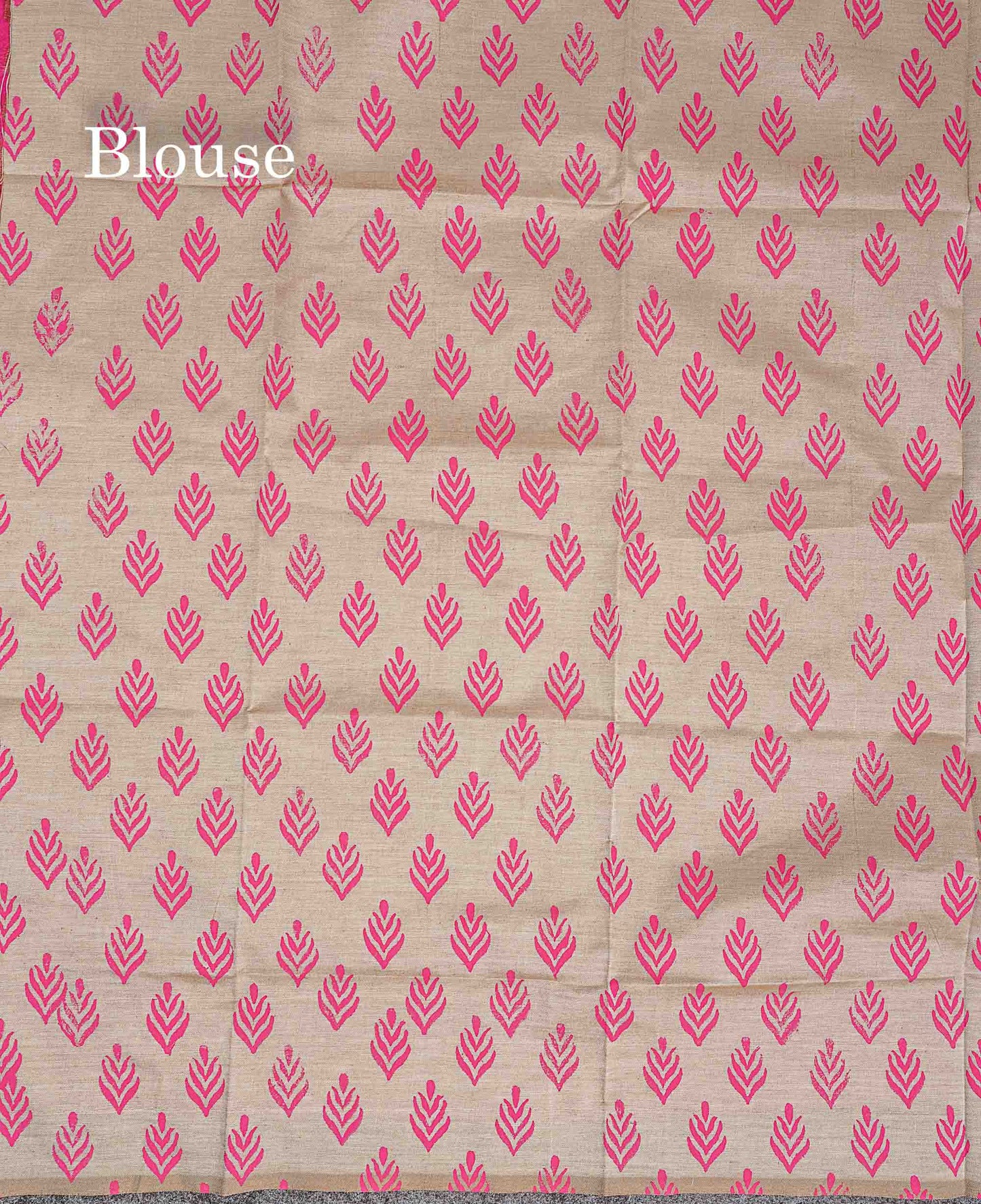 South Cotton Saree - Pink Printed Saree With Contrast Cream Sandal Blouse