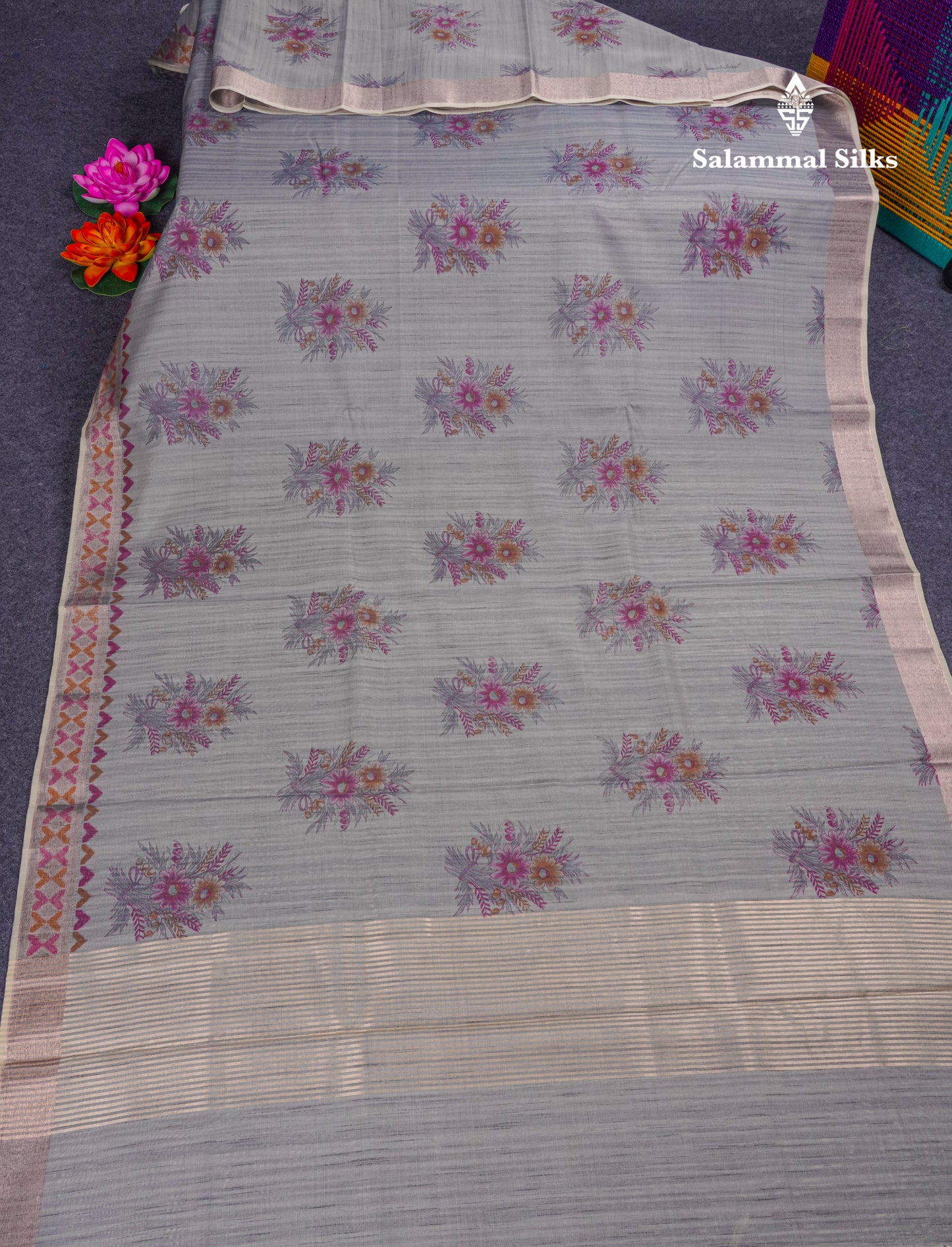 Elaichi Green Printed Cotton Mix Saree With Small Tissue Border