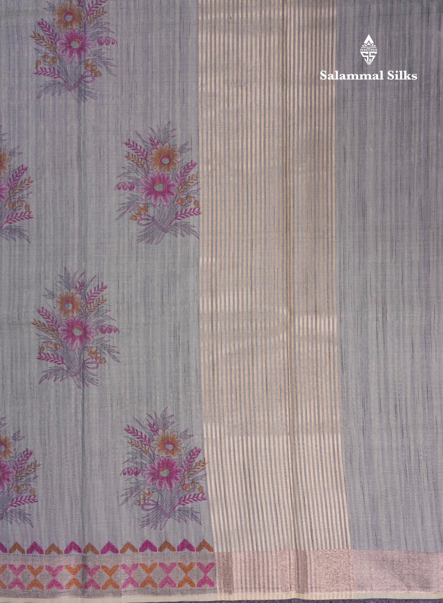 Elaichi Green Printed Cotton Mix Saree With Small Tissue Border