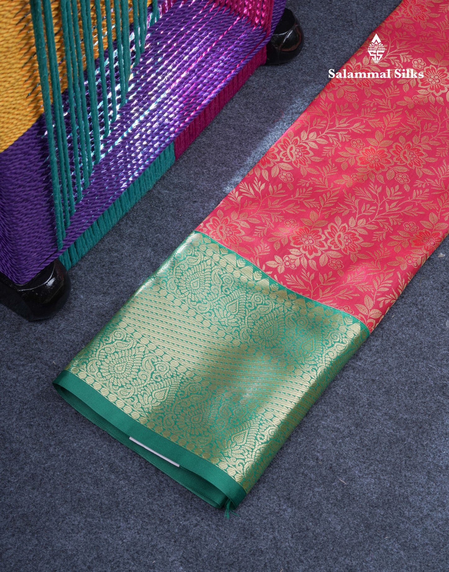 Semi Silk Pattu Pavadai (Reddish Pink) With Bottle Green Blouse 37"