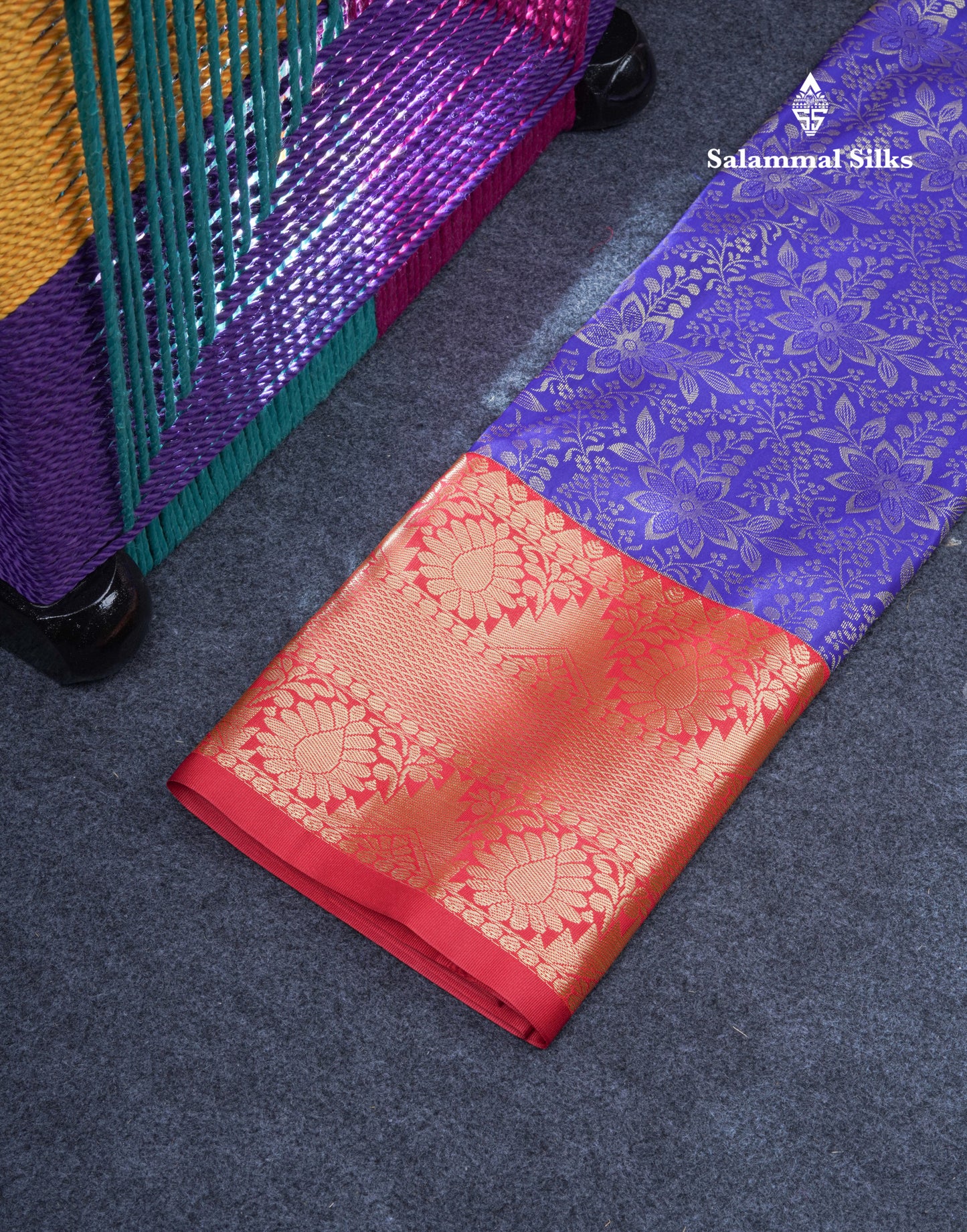 Semi Silk Pattu Pavadai (Violet) With Chilly Red Blouse 37.5"