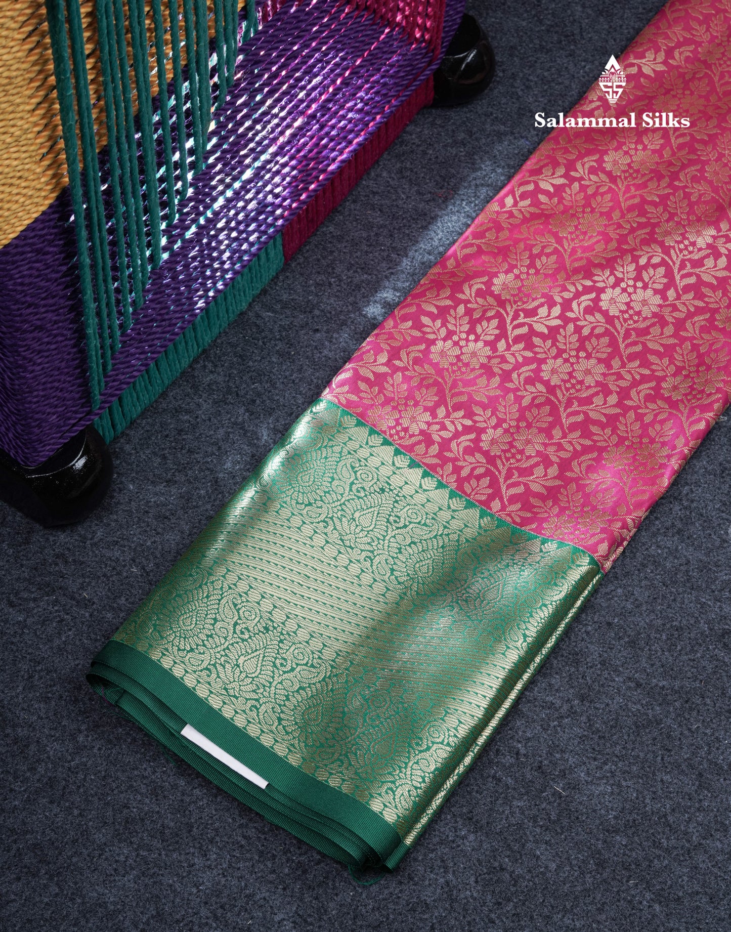 Semi Silk Pattu Pavadai (Rani Pink) With Bottle Green Blouse 37"