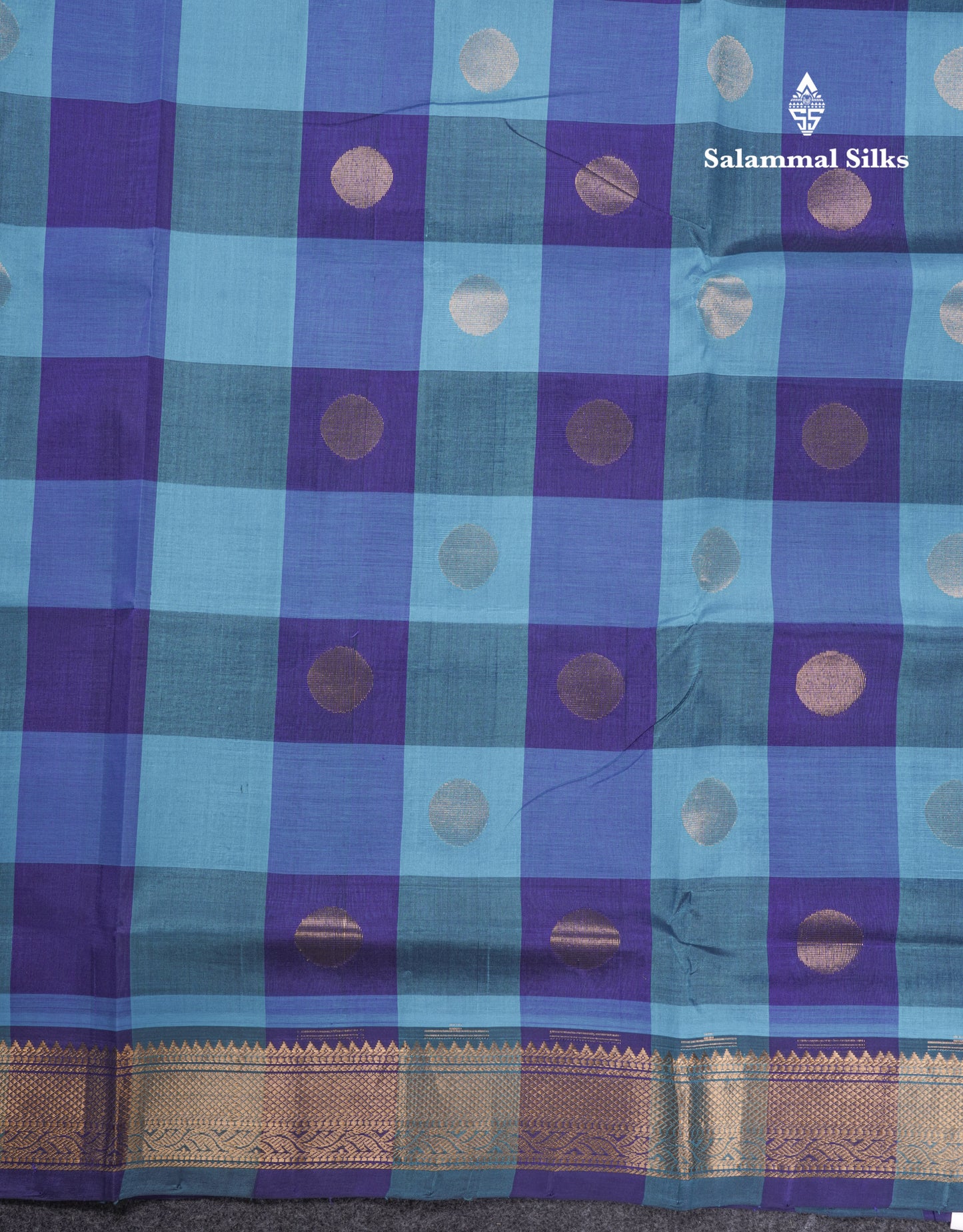 Paalum Pazham Checks Pure Silk Cotton Saree With Contrast Violet Blouse