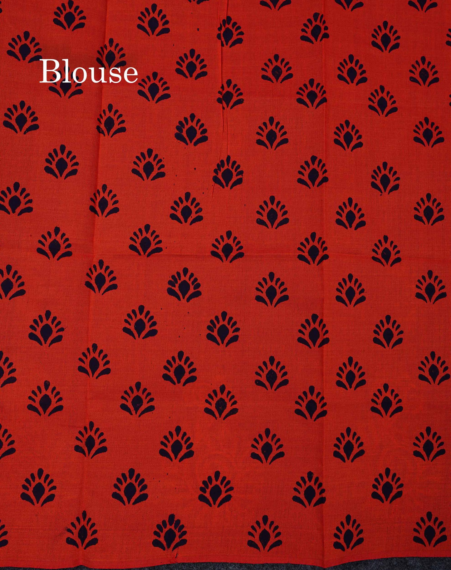 South Cotton Saree - Royal Blue Printed Saree With Contrast Orange Blouse