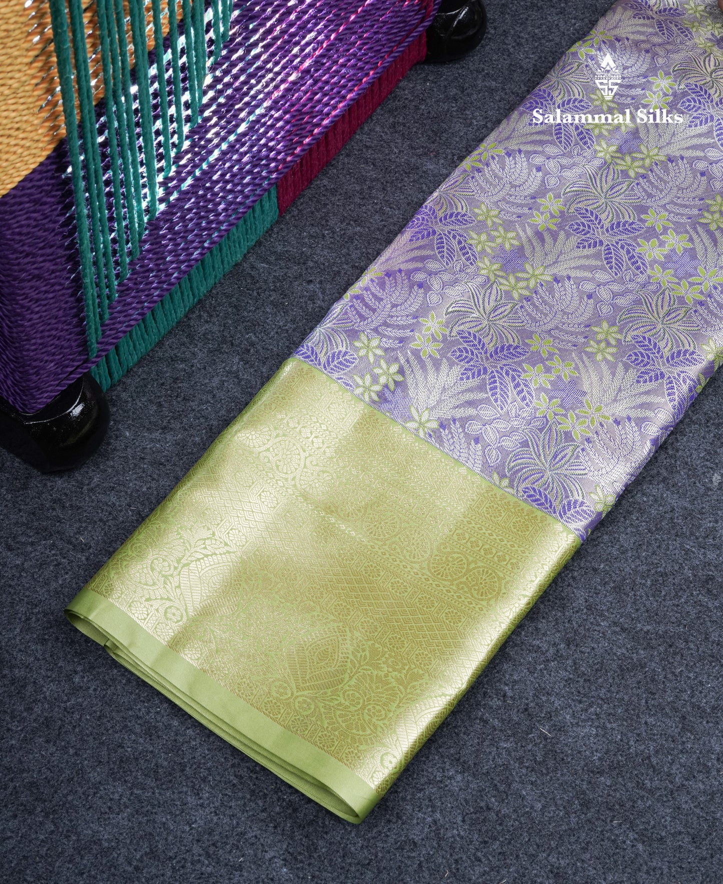 Semi Silk Pattu Pavadai Tissue (Lavender) With Magenta Pink Blouse 37"