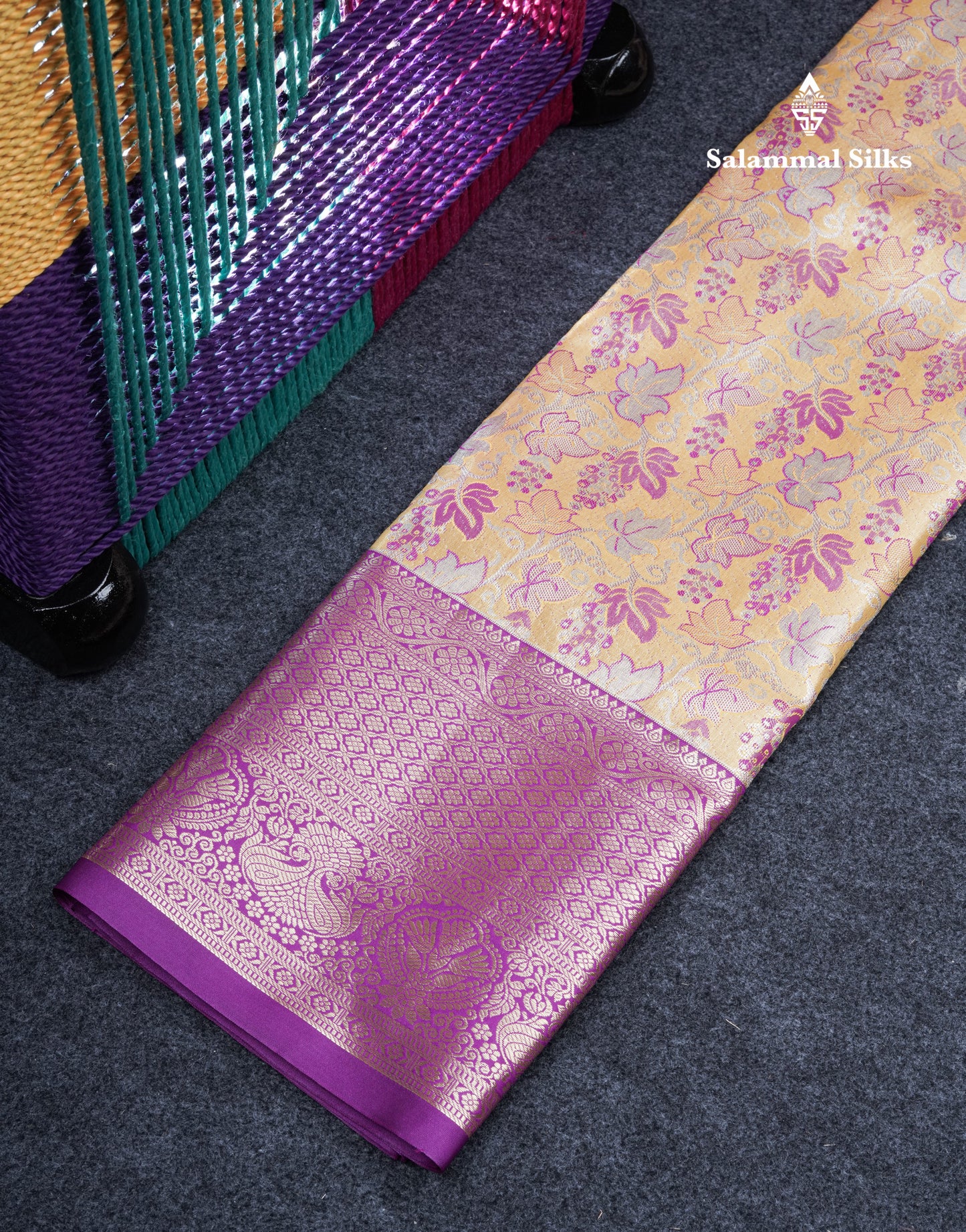 Semi Silk Pattu Pavadai Tissue (Golden Yellow) With Magenta Pink Blouse 35.5"