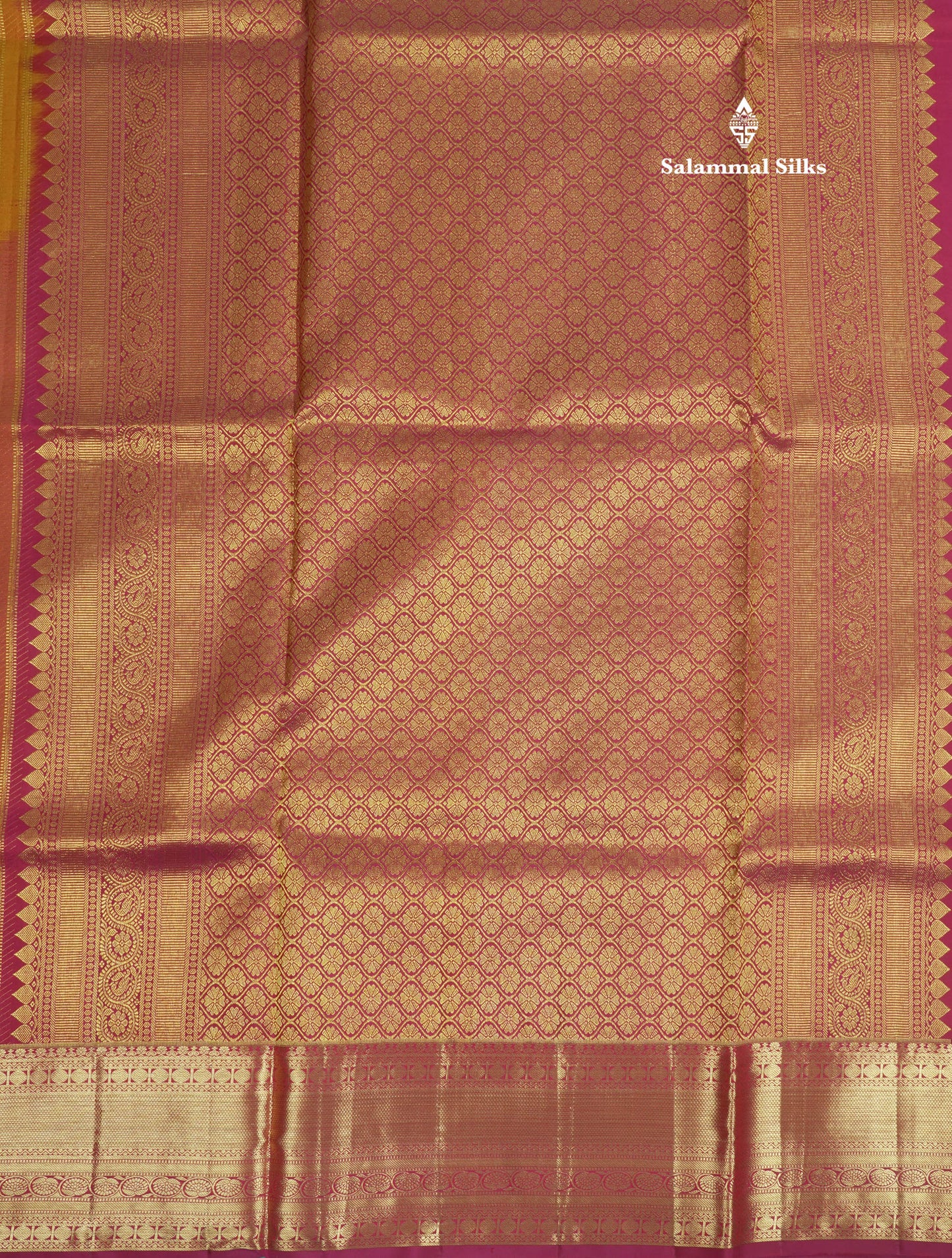 Mustard Yellow Bridal Pure Kanjivaram Silk Saree With Contrast Magenta Border