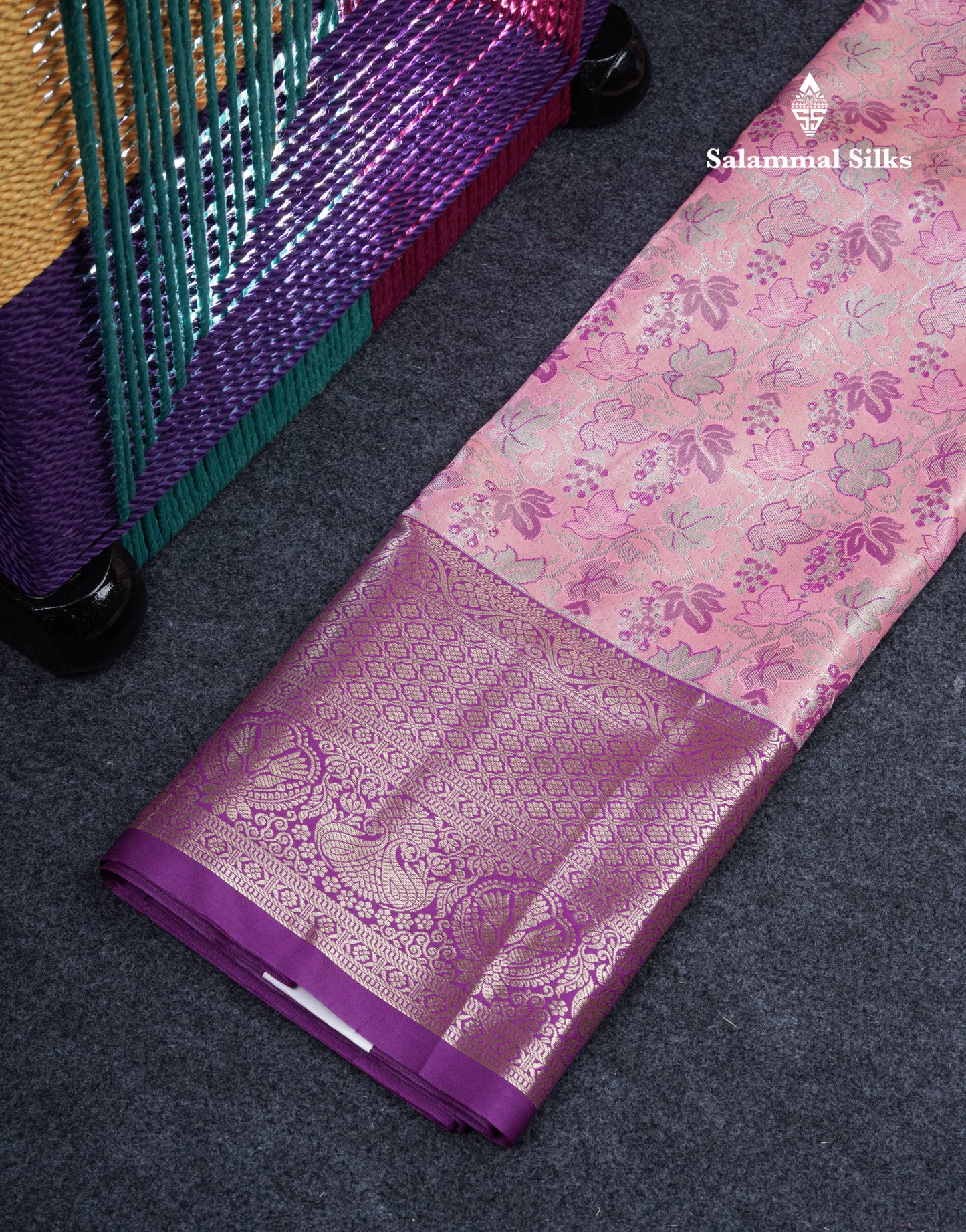 Semi Silk Pattu Pavadai Tissue (Golden Yellow) With Magenta Pink Blouse 35.5"