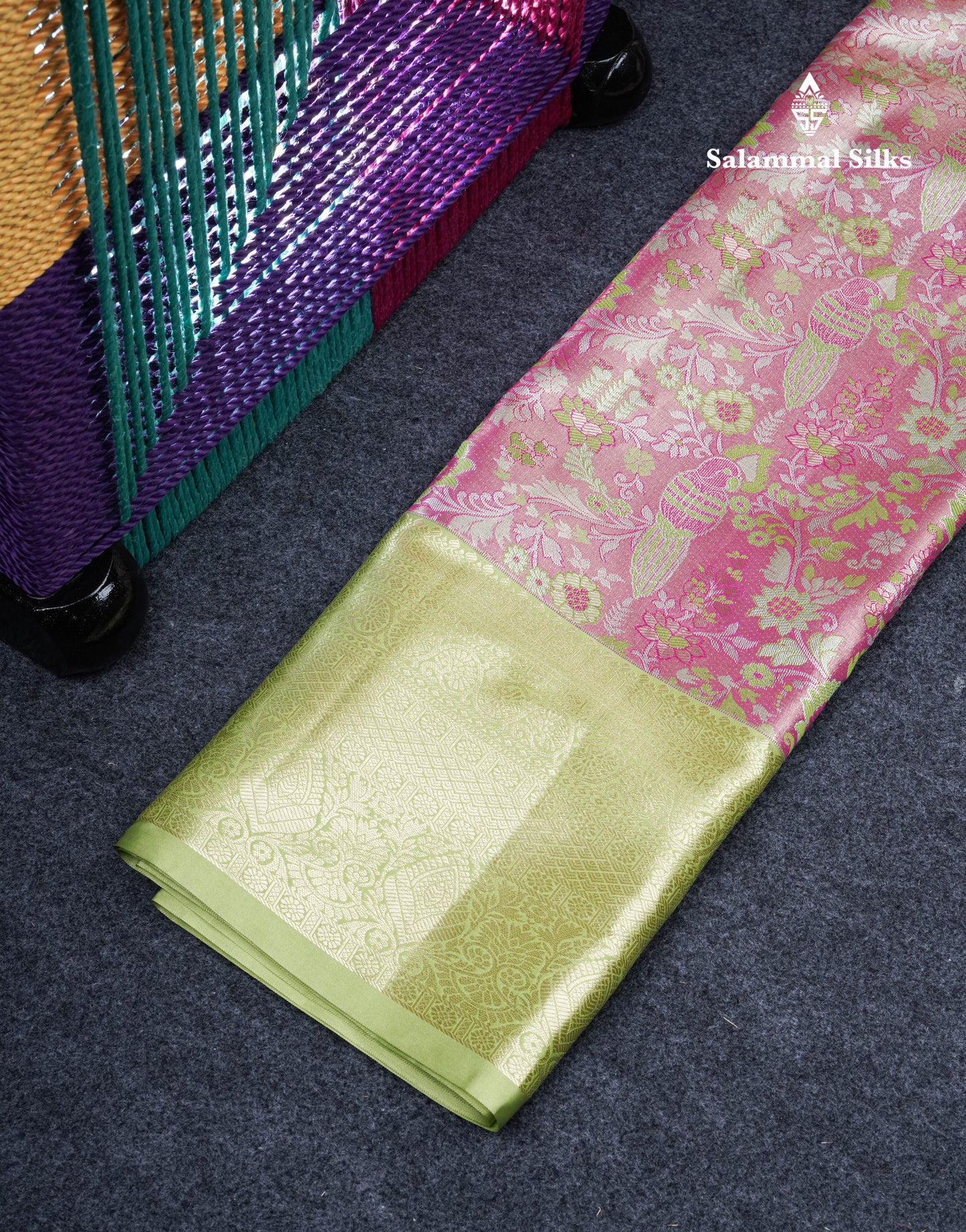 Semi Silk Pattu Pavadai Tissue (Light Lavender) With Bottle Green Blouse 36"