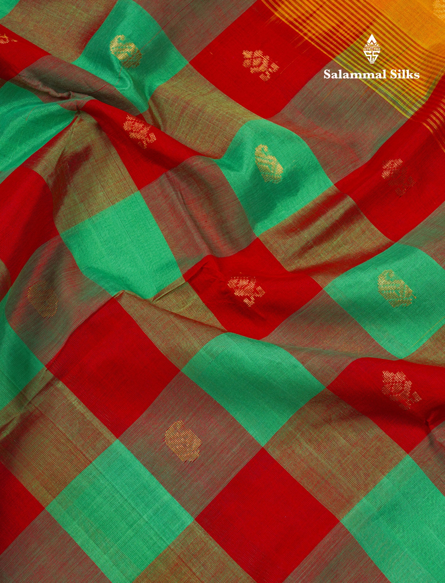 Paalum Pazham Checks Pure Silk Cotton Saree With Contrast Mustard Yellow Blouse