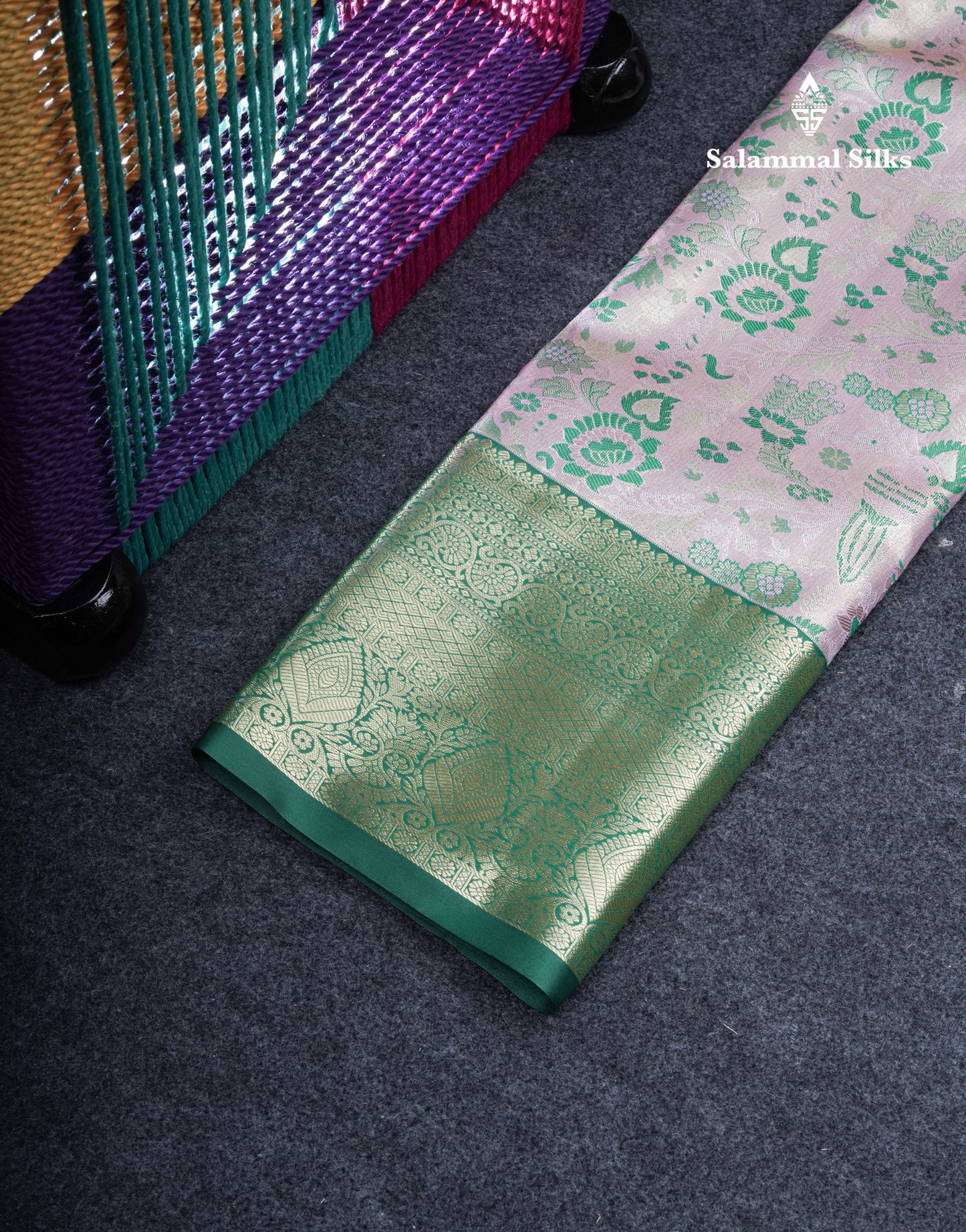 Semi Silk Pattu Pavadai Tissue (Light Lavender) With Bottle Green Blouse 36"