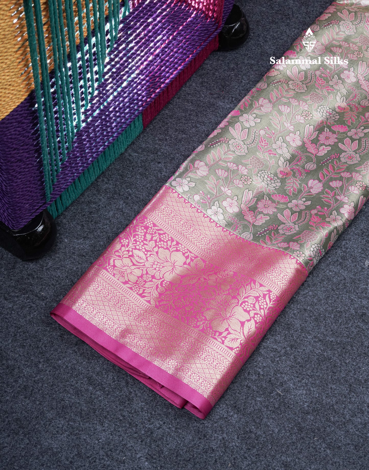 Semi Silk Pattu Pavadai Tissue (Orange) With Blue Blouse 37"