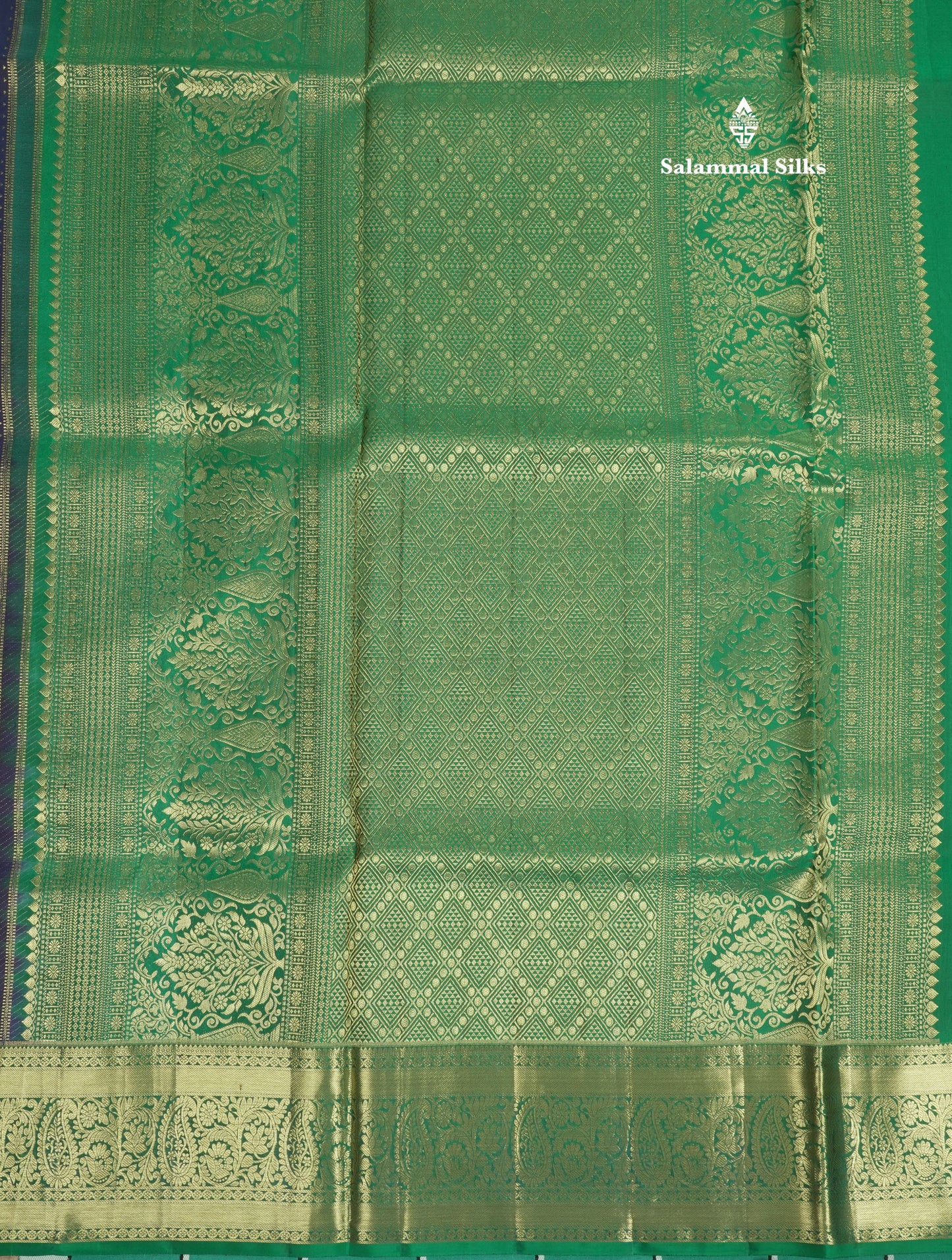 Navy Blue Bridal Pure Kanjivaram Silk Saree With Contrast Saffire Green Border