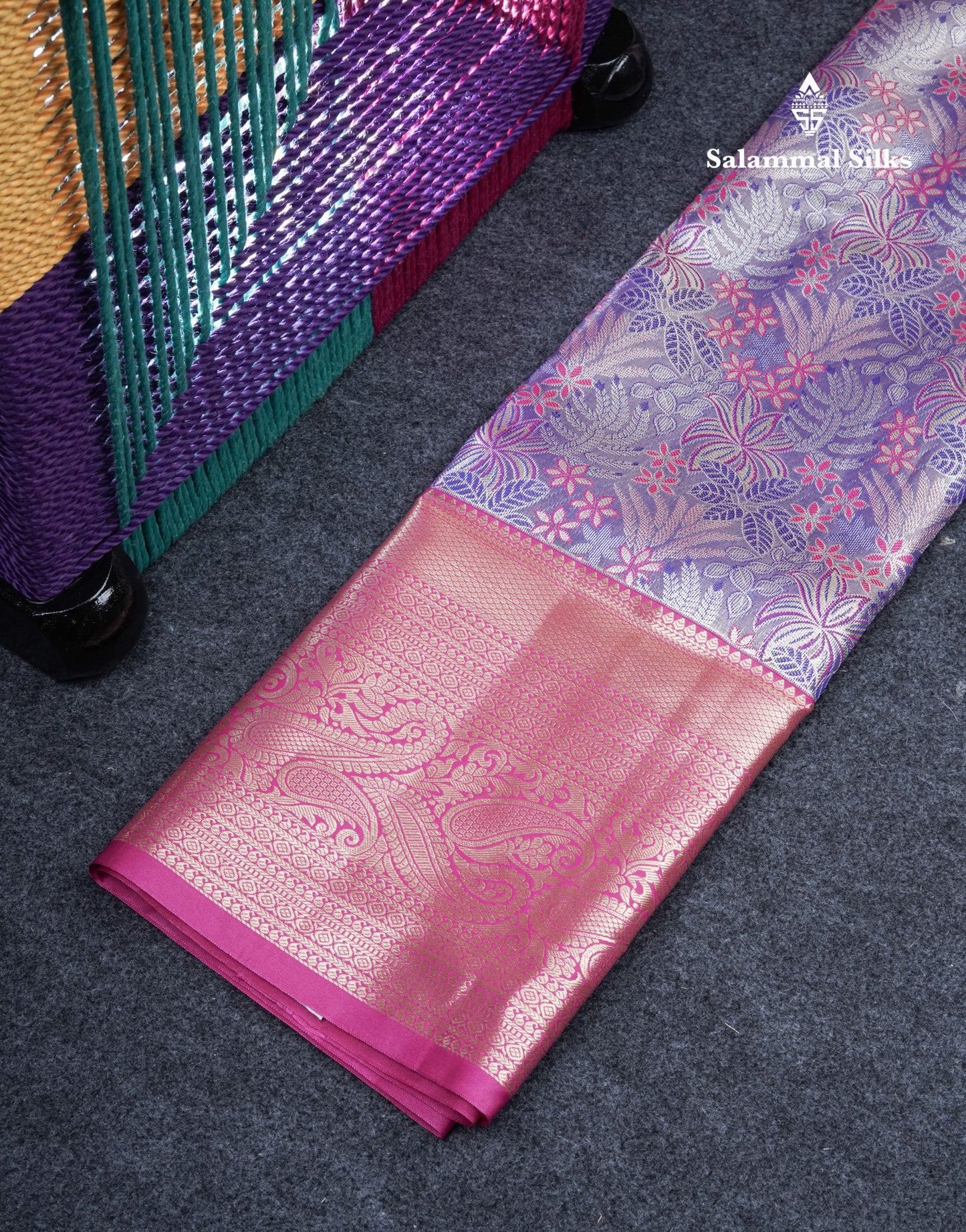 Semi Silk Pattu Pavadai Tissue (Lavender) With Magenta Pink Blouse 37"