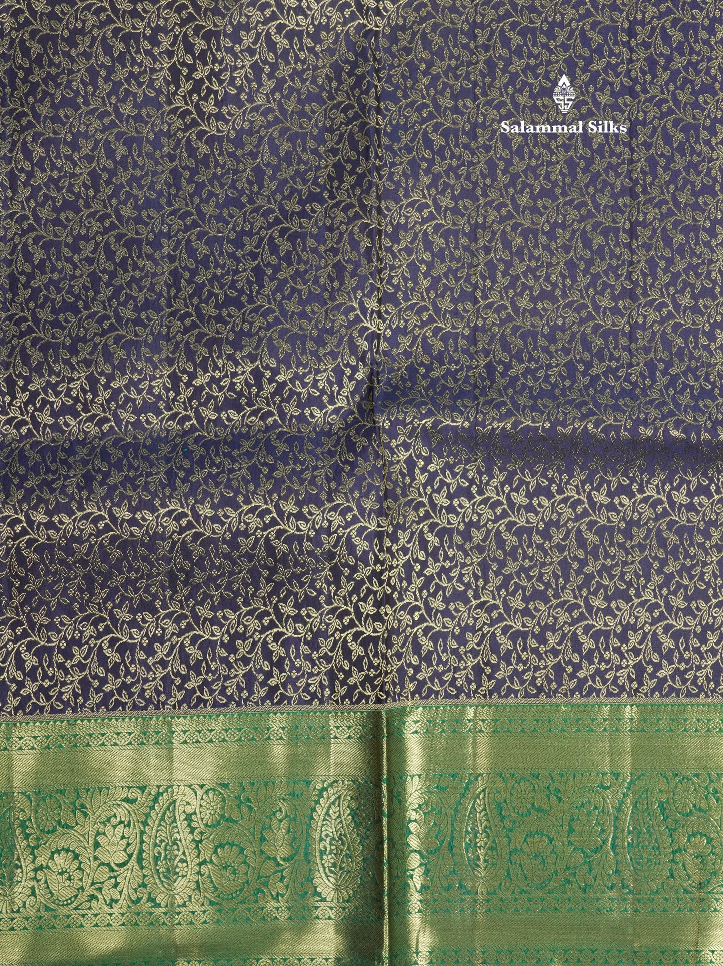 Navy Blue Bridal Pure Kanjivaram Silk Saree With Contrast Saffire Green Border