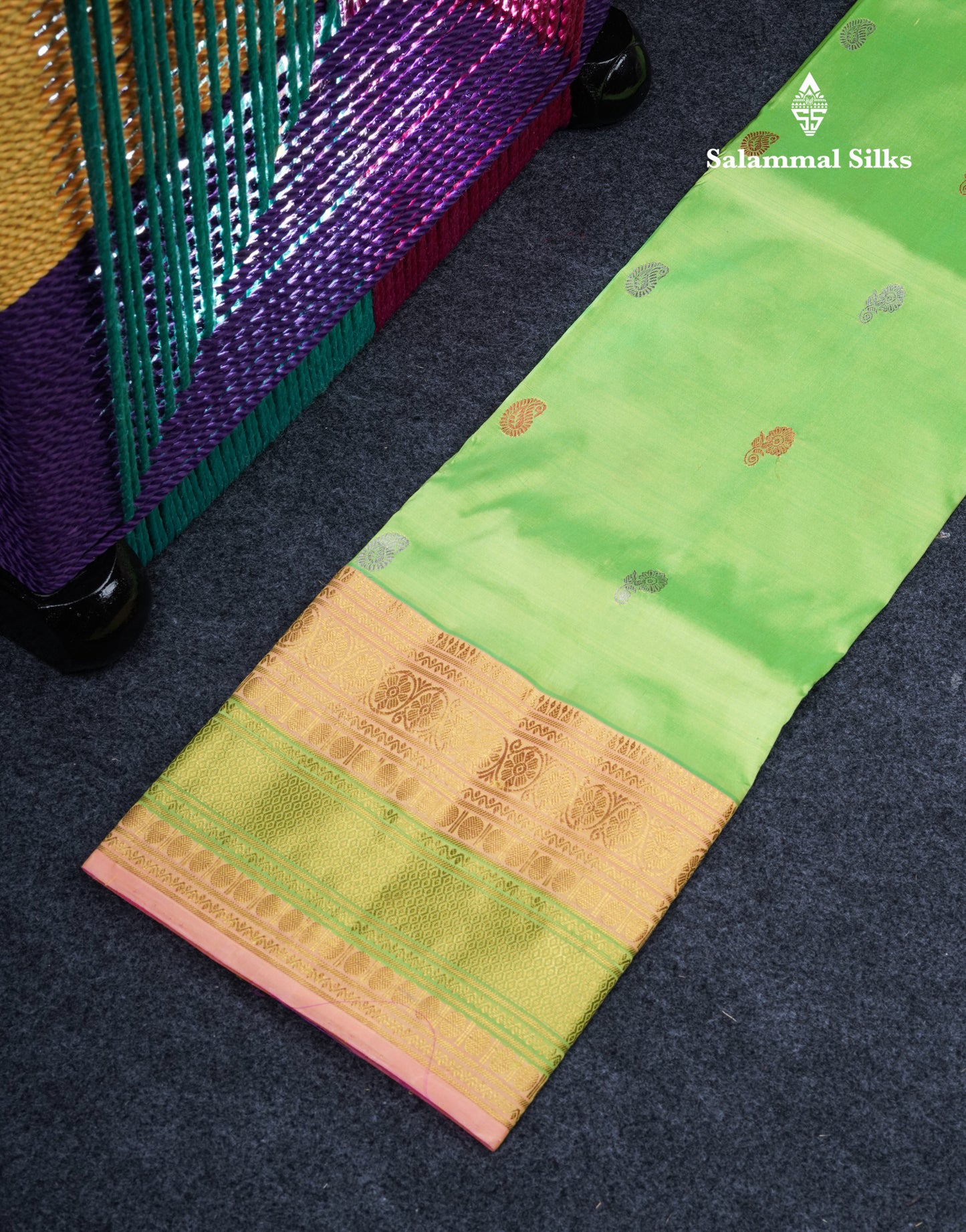 Pure Silk Pattu Pavadai (Parrot Green) With Pink Blouse 35"